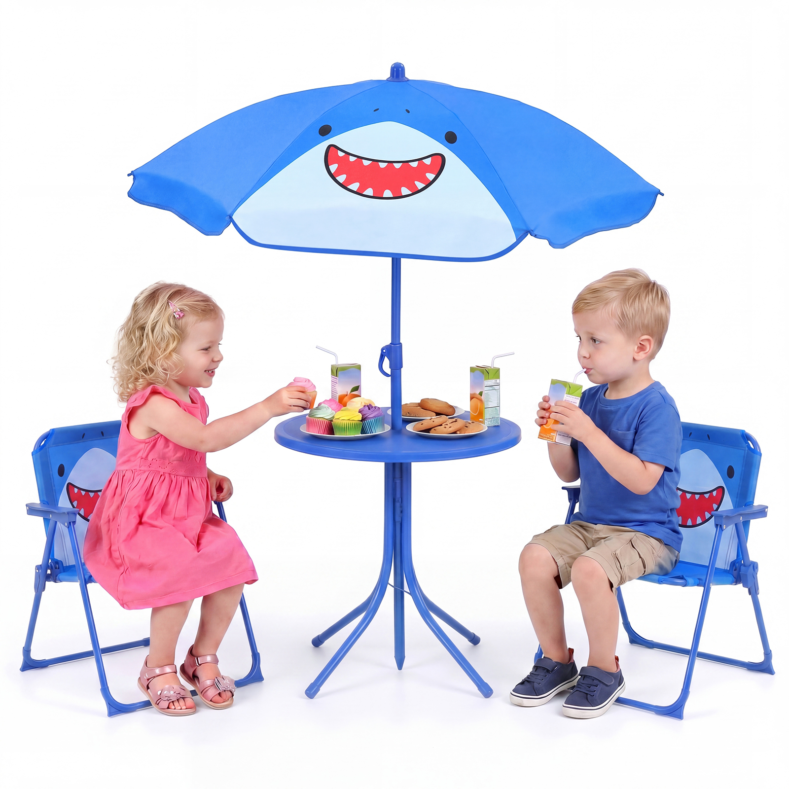Kids Picnic Table, Outdoor Table&Chair Set, 2 Folding Chairs&Adjustable Umbrella