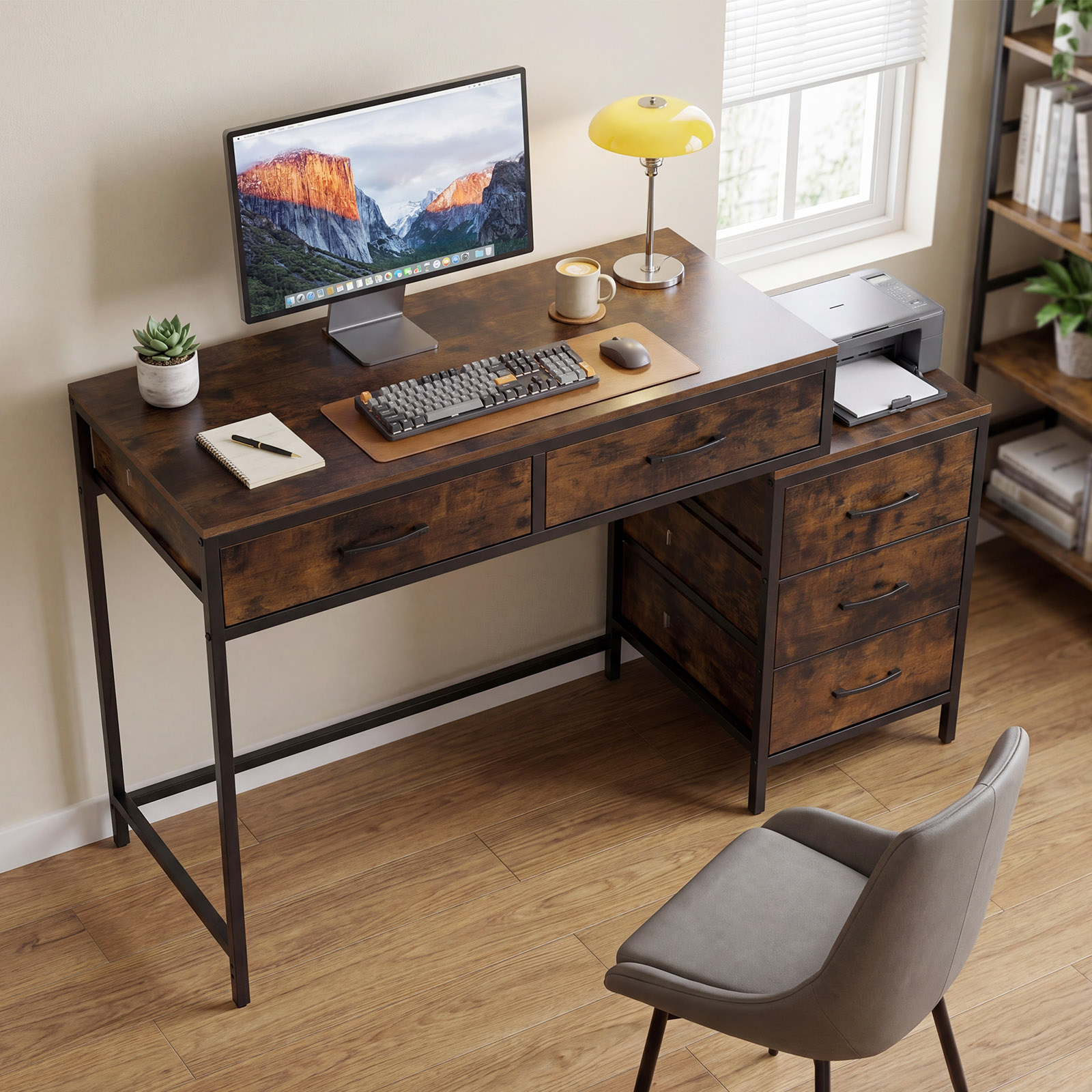 Computer Desk with 5 Drawers, 51 Inch Home Office Desk with