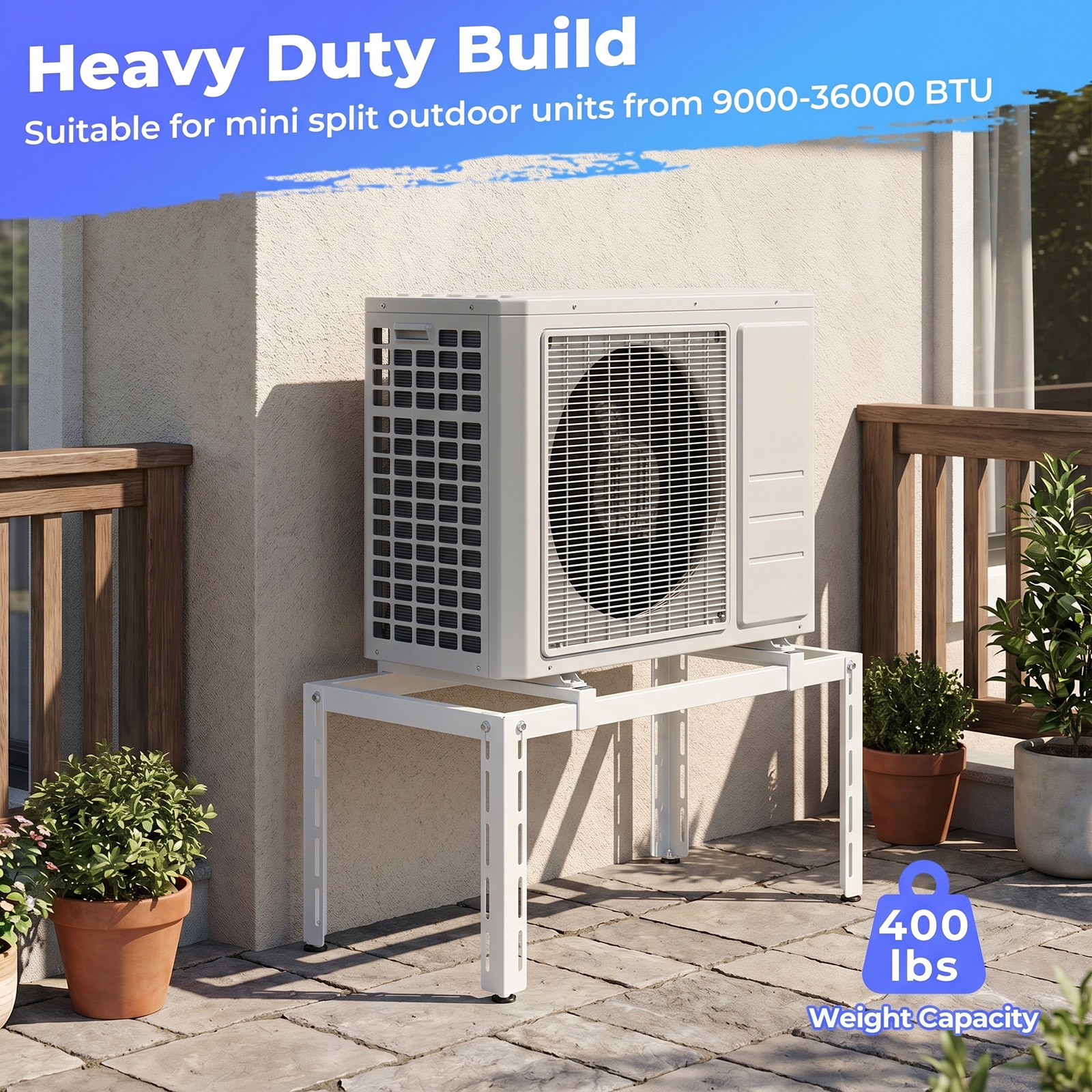 Mini Split Ground Stand w/Adjustable Height, Width & Length, Outdoor AC Base