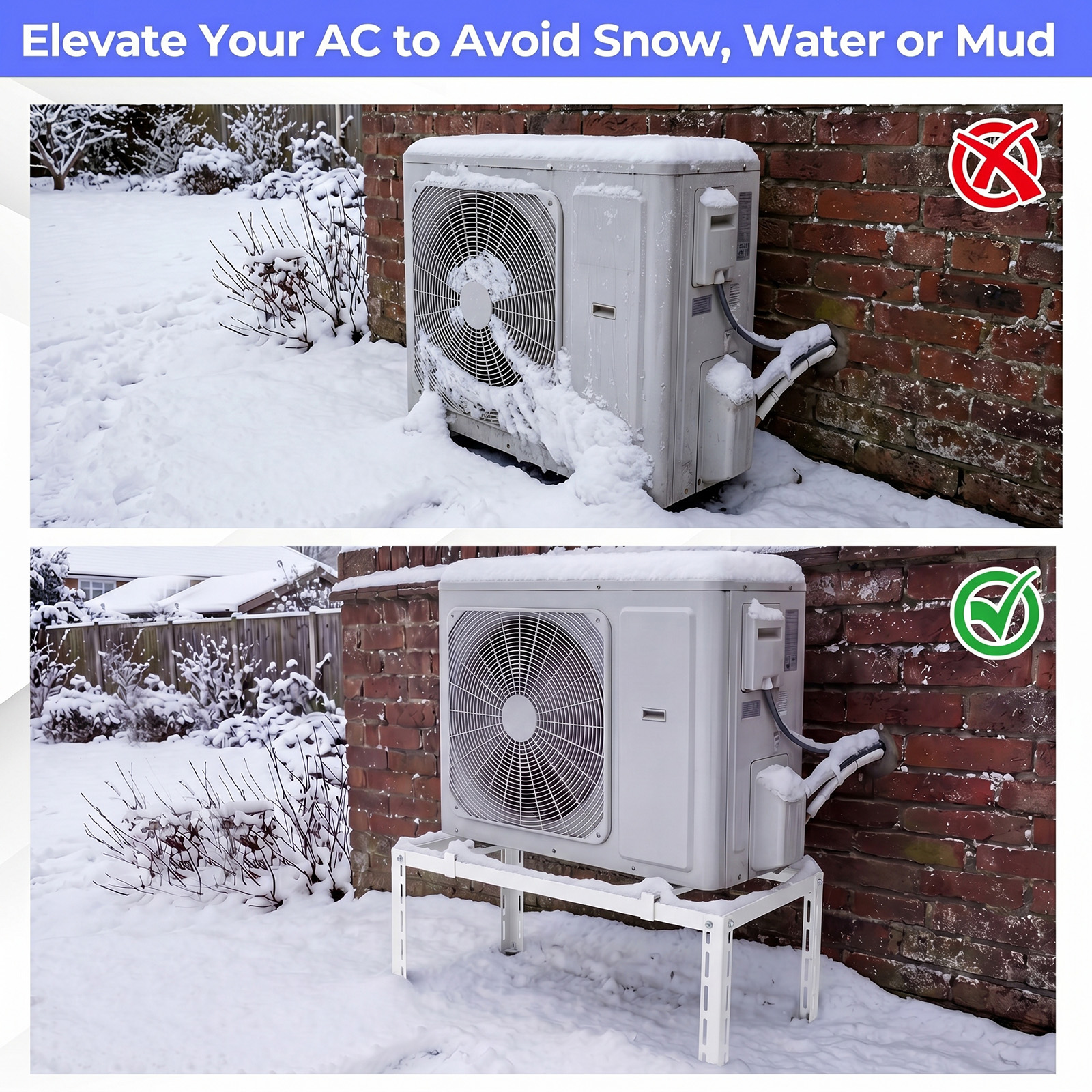 Mini Split Ground Stand w/Adjustable Height, Width & Length, Outdoor AC Base