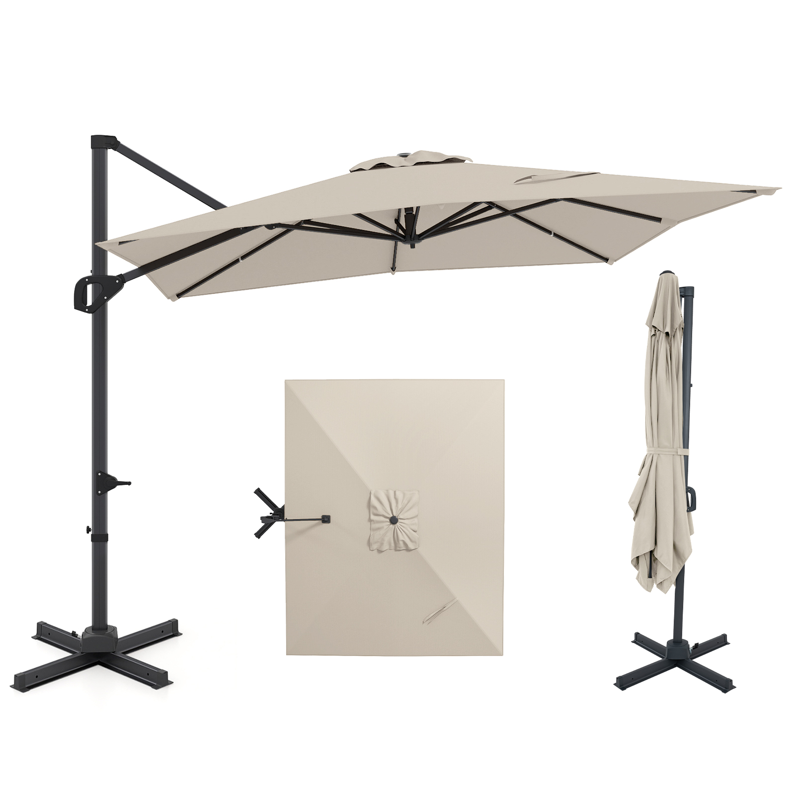 11 x 9 FT Cantilever Patio Umbrella w/360° Rotation Easy Tilt Adjustment 8 Ribs