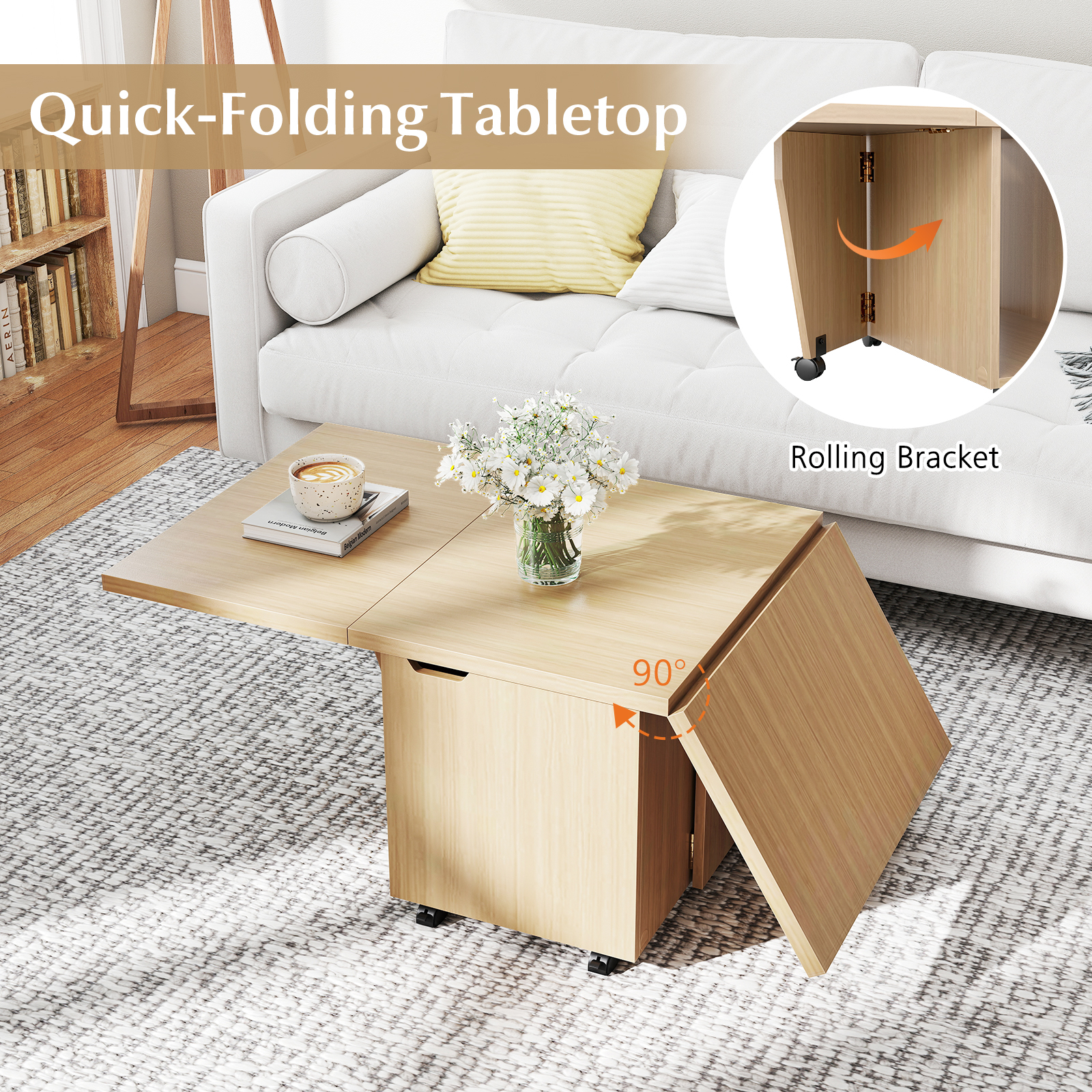 Foldable Extendable Coffee Table Center Table with Storage Design