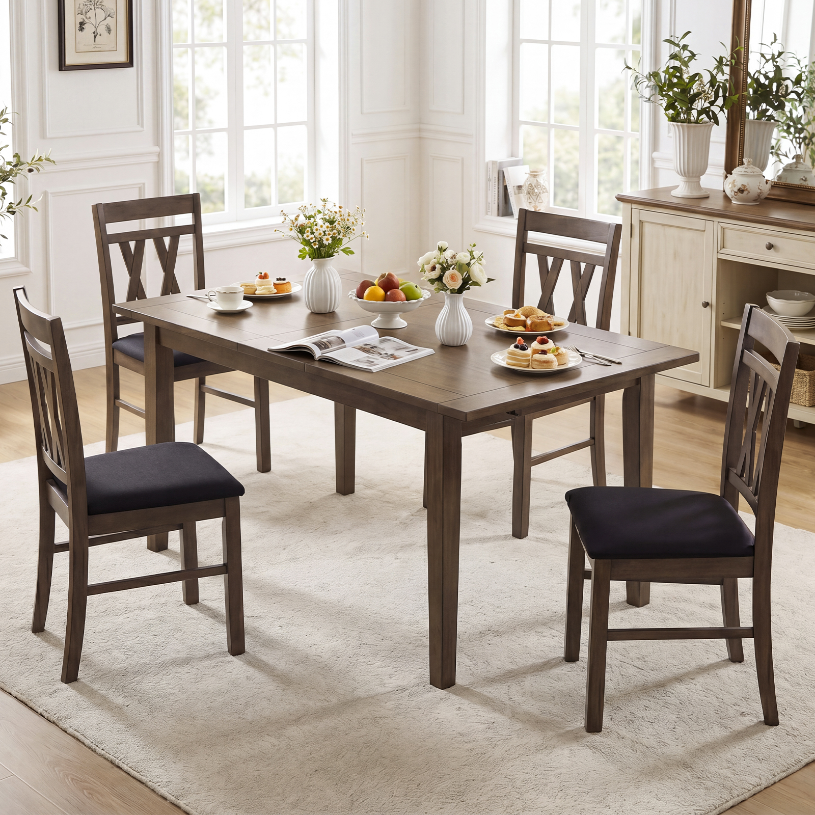 Dining Chairs Set of 4 w/Solid Rubber Wood Frames for Dining Room, Living Room detailed image 4