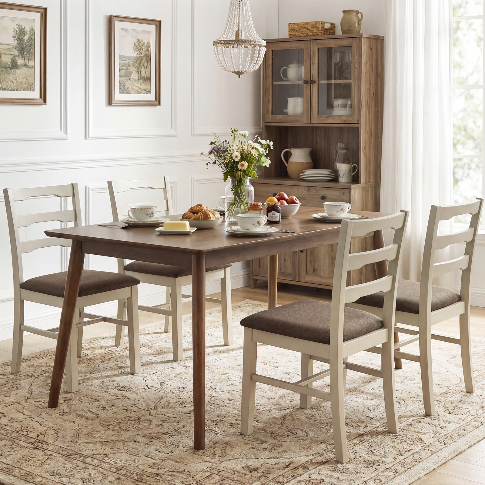 Dining Chairs Set of 4 w/Solid Rubber Wood Frames, Modern Farmhouse Side Chairs main product image
