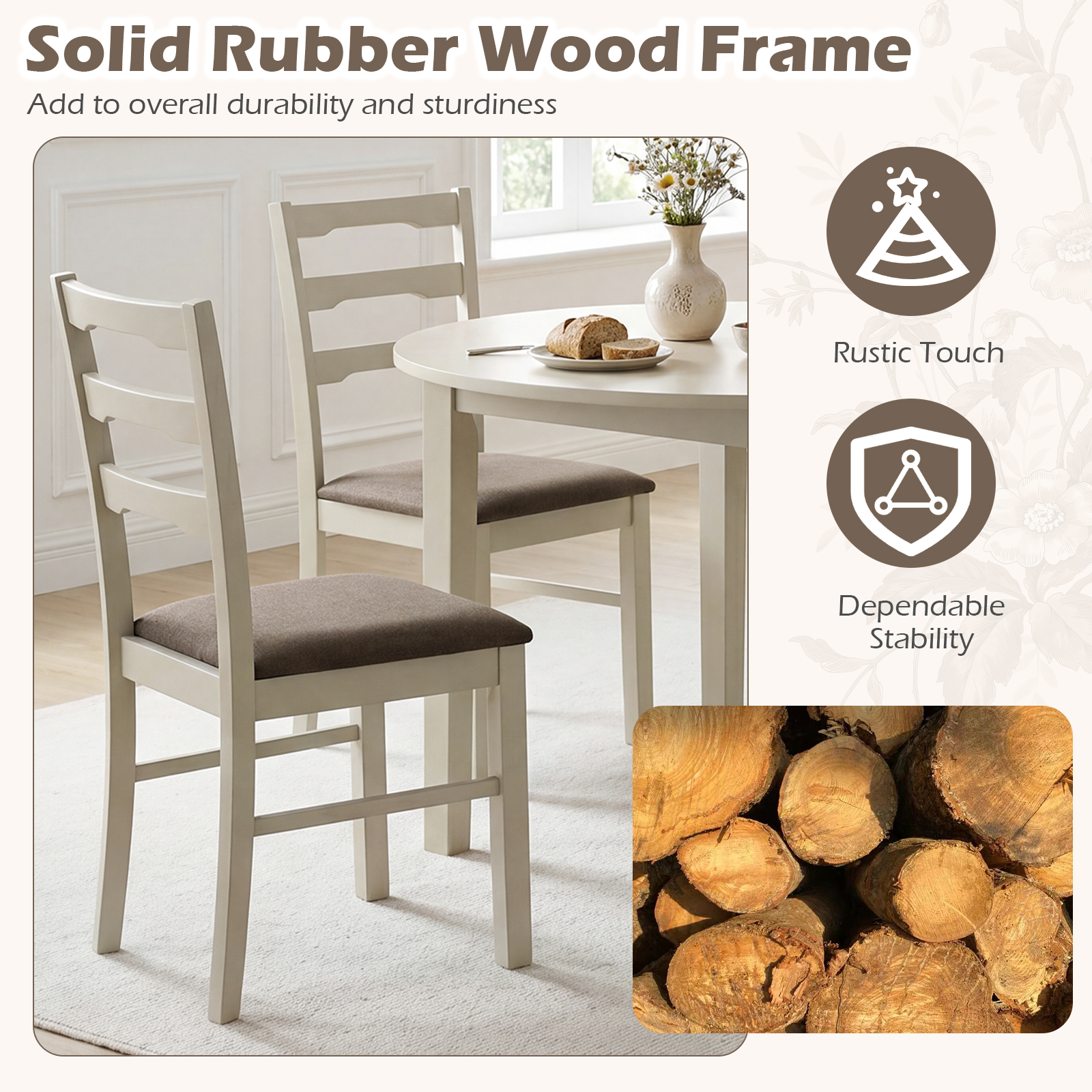 Dining Chairs Set of 4 w/Solid Rubber Wood Frames, Modern Farmhouse Side Chairs detailed image 8
