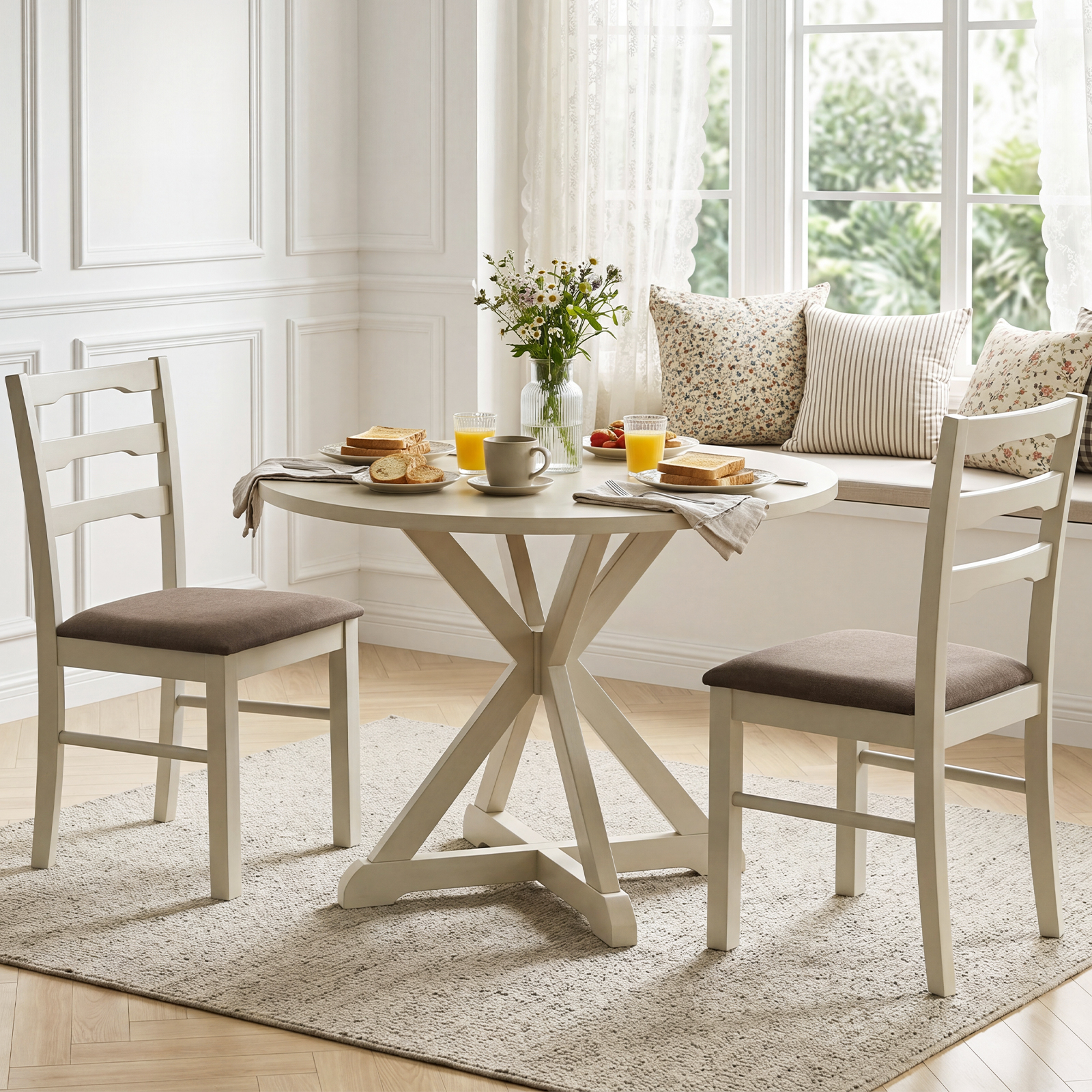 Dining Chairs Set of 4 w/Solid Rubber Wood Frames, Modern Farmhouse Side Chairs detailed image 3