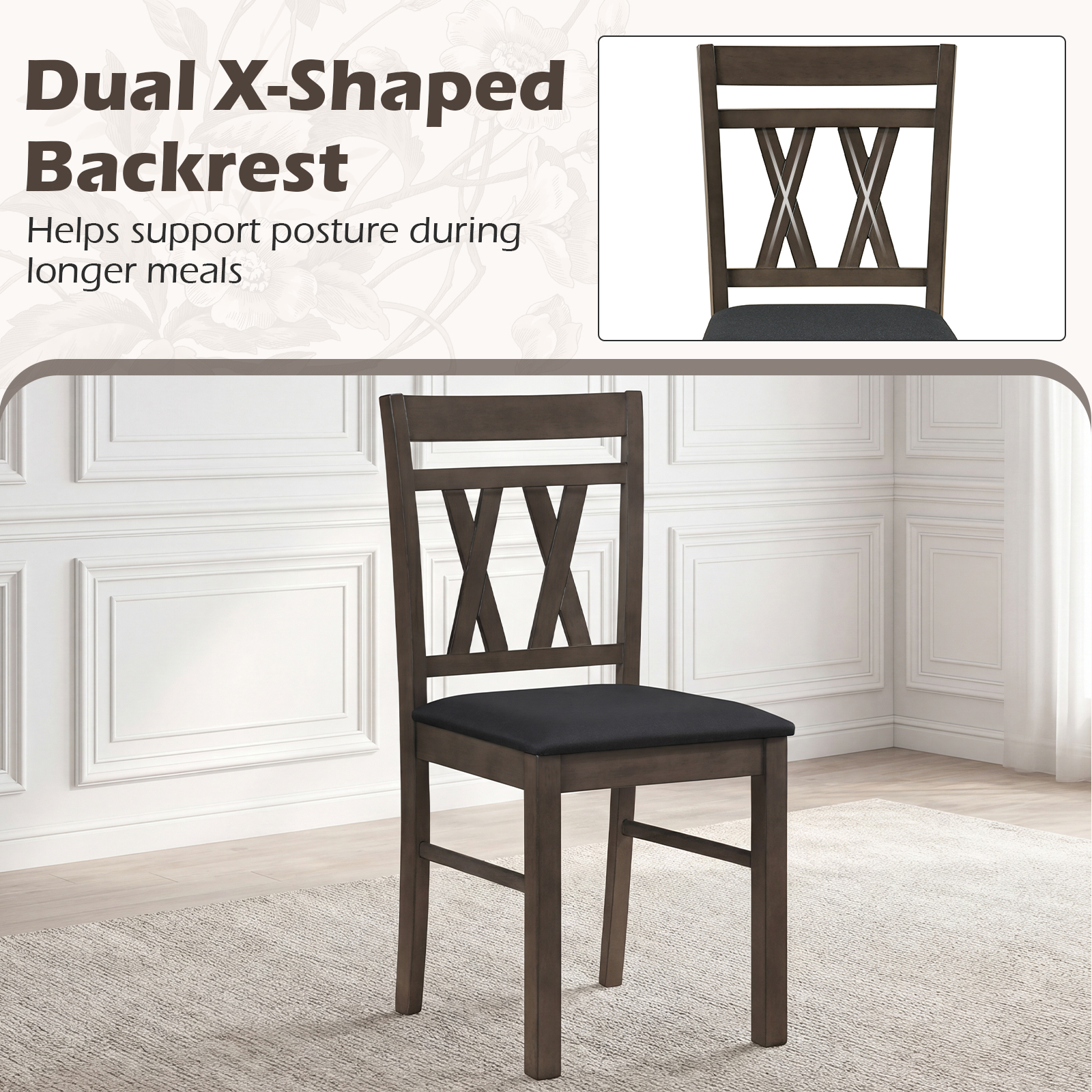 Dining Chairs Set of 4 w/Solid Rubber Wood Frames for Dining Room, Living Room detailed image 6