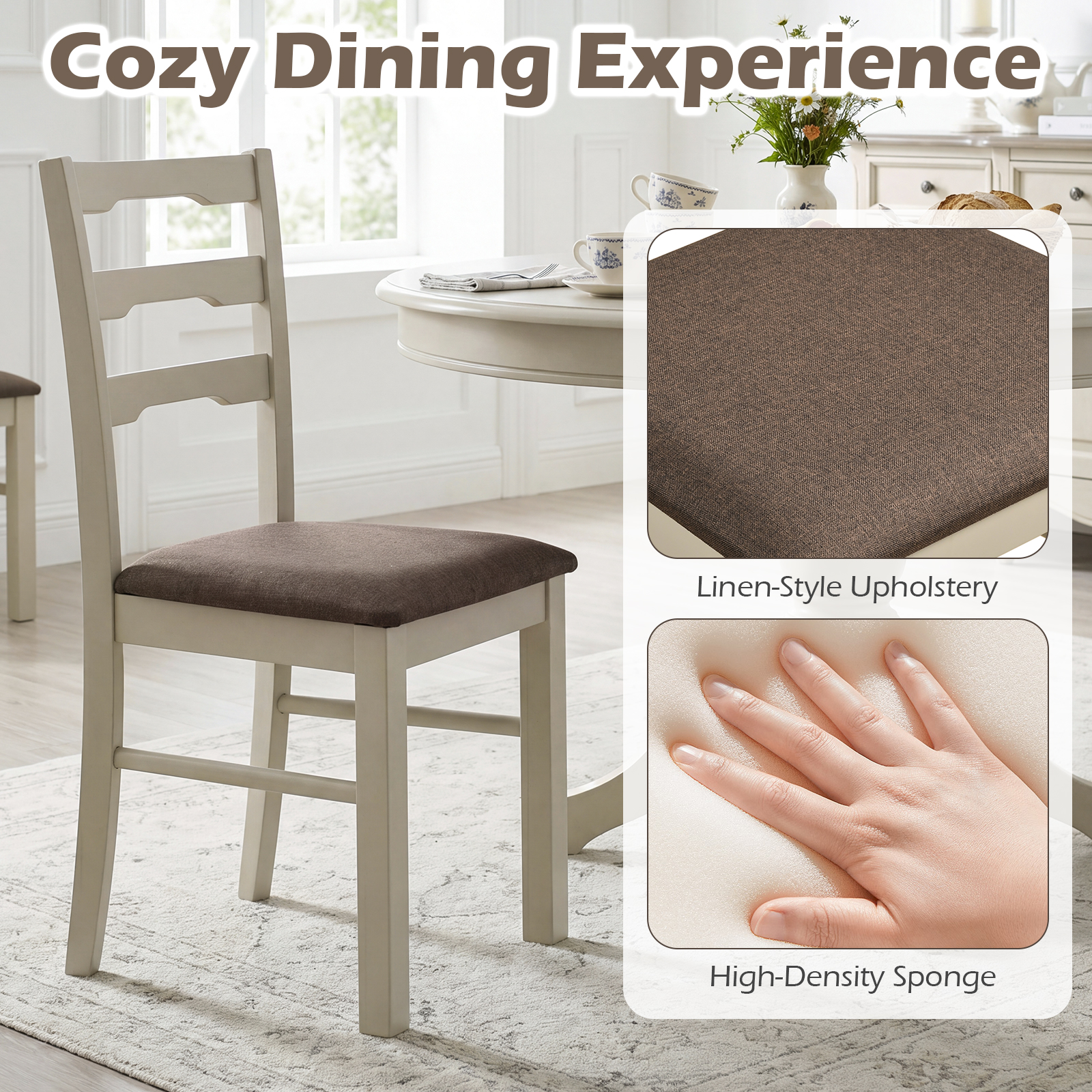 Dining Chairs Set of 4 w/Solid Rubber Wood Frames, Modern Farmhouse Side Chairs detailed image 7