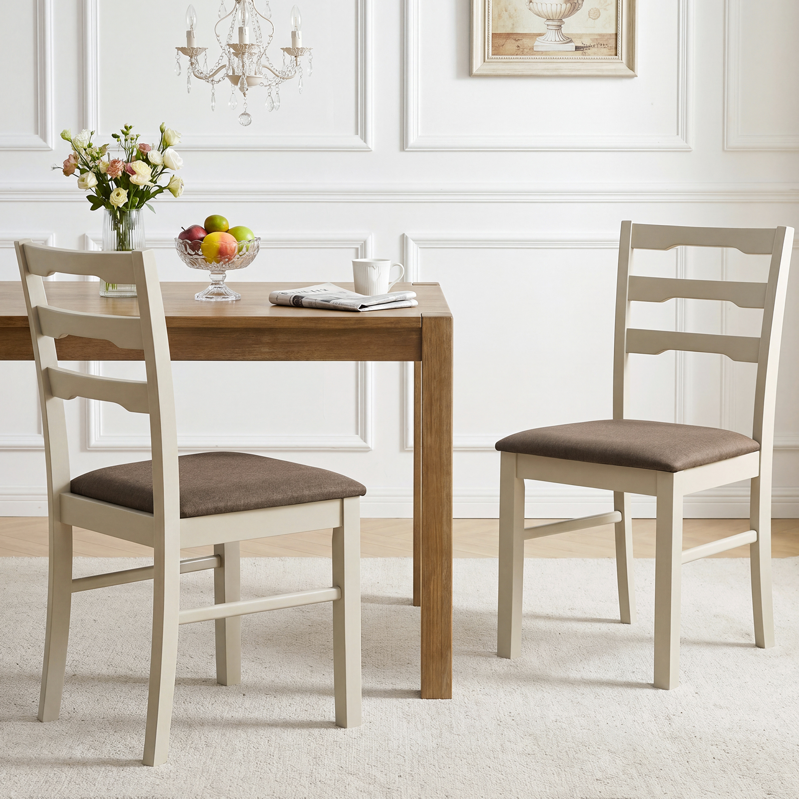 Dining Chairs Set of 4 w/Solid Rubber Wood Frames, Modern Farmhouse Side Chairs detailed image 4
