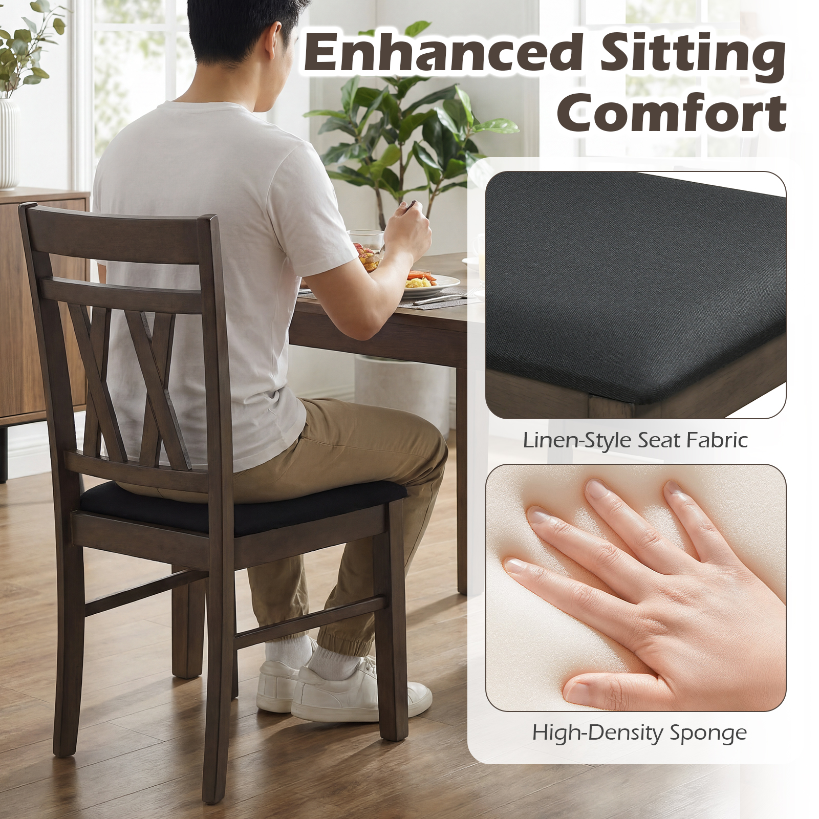 Dining Chairs Set of 4 w/Solid Rubber Wood Frames for Dining Room, Living Room detailed image 7
