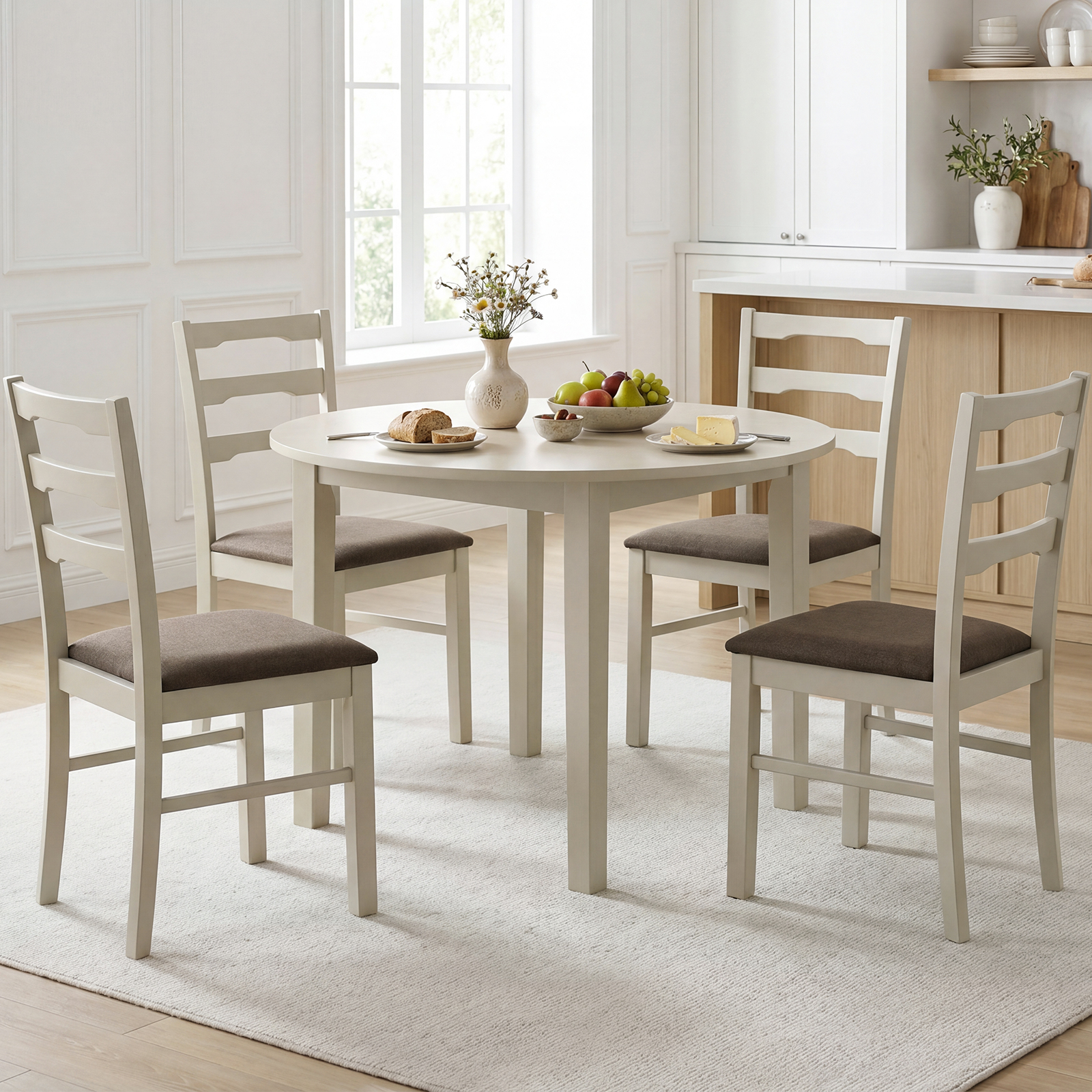 Dining Chairs Set of 4 w/Solid Rubber Wood Frames, Modern Farmhouse Side Chairs detailed image 5