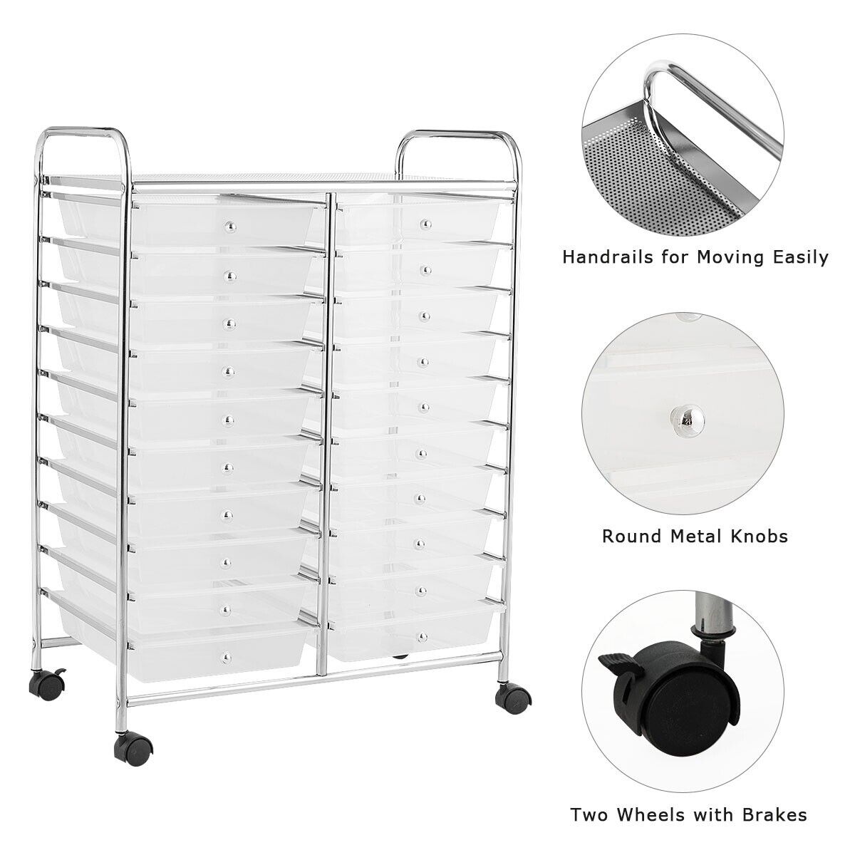 Rolling Utility Cart Home Office Organizer 20 Drawers Storage Trolley Mobile