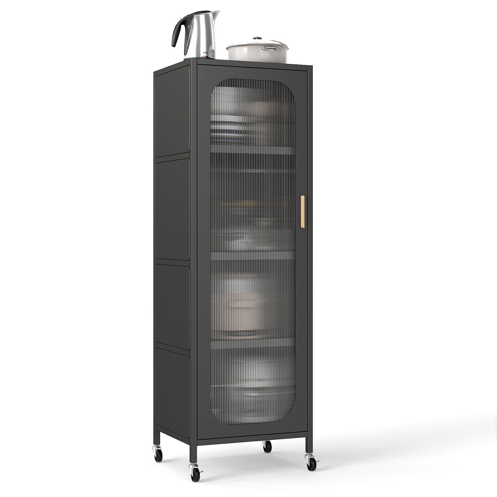 Metal Storage Cabinet Tall Narrow Kitchen Pantry-Black 5-Tier