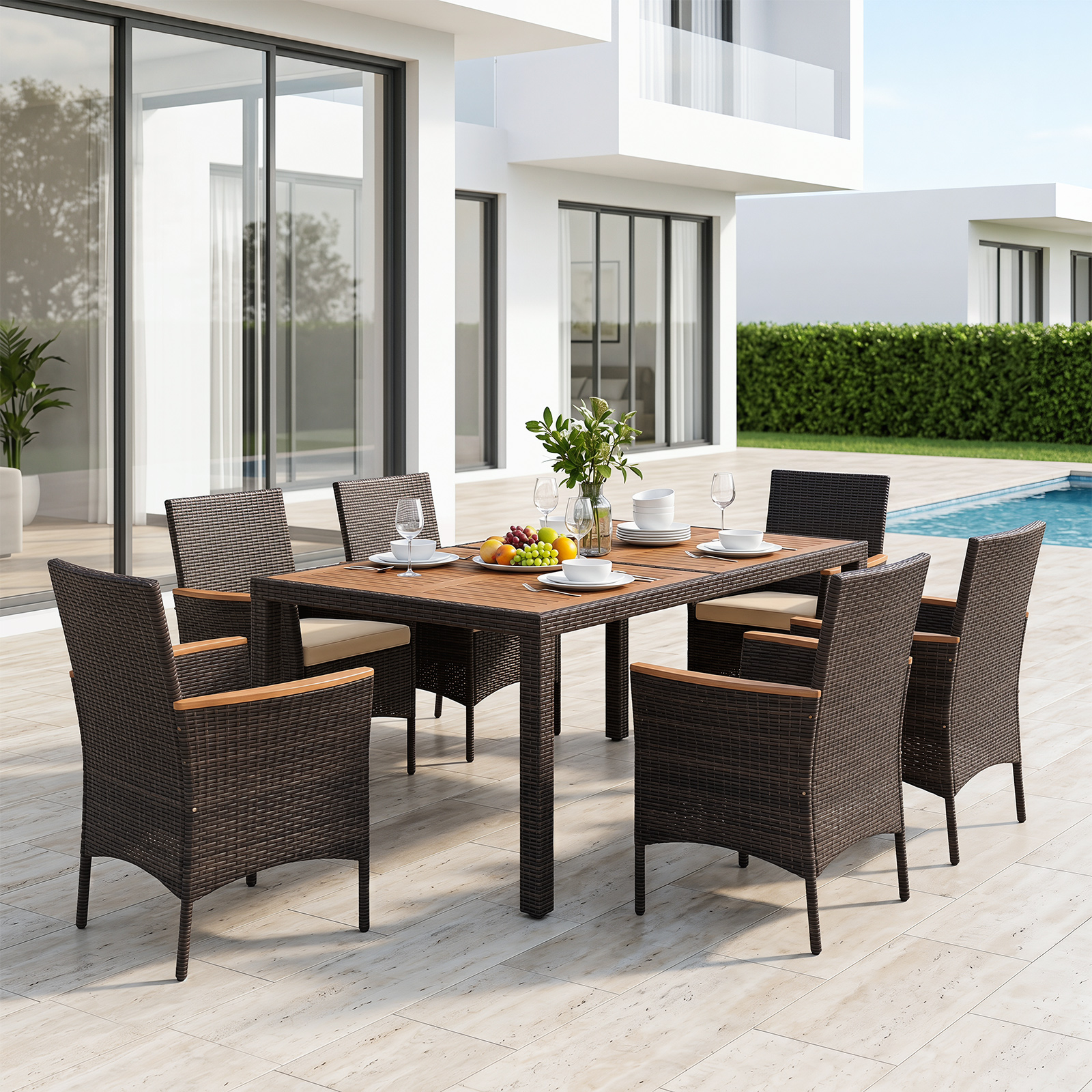 7-Piece Patio Dining Set, Outdoor Conversation Set w/ Hand-Woven PE Wicker