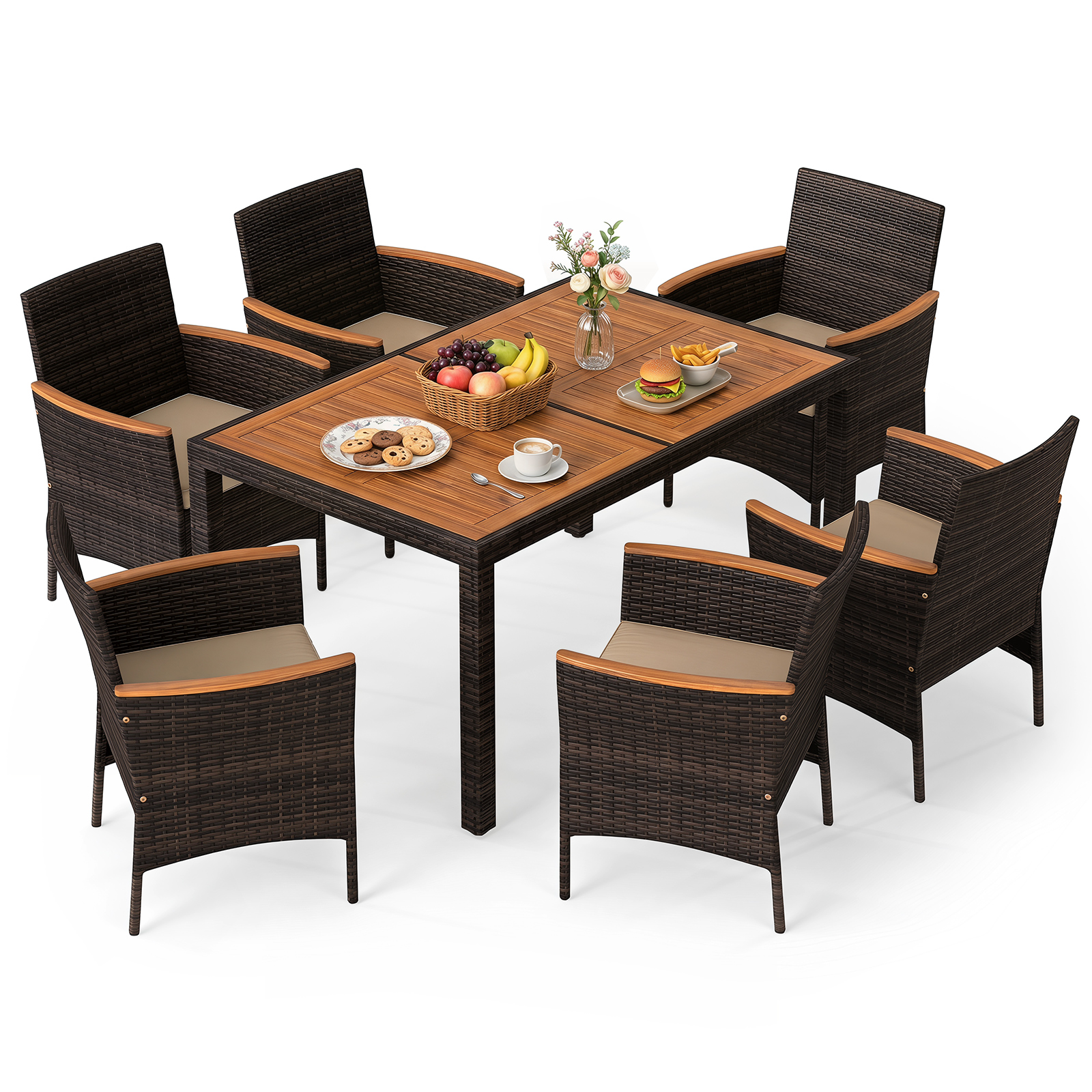 7-Piece Patio Dining Set, Outdoor Conversation Set w/ Hand-Woven PE Wicker