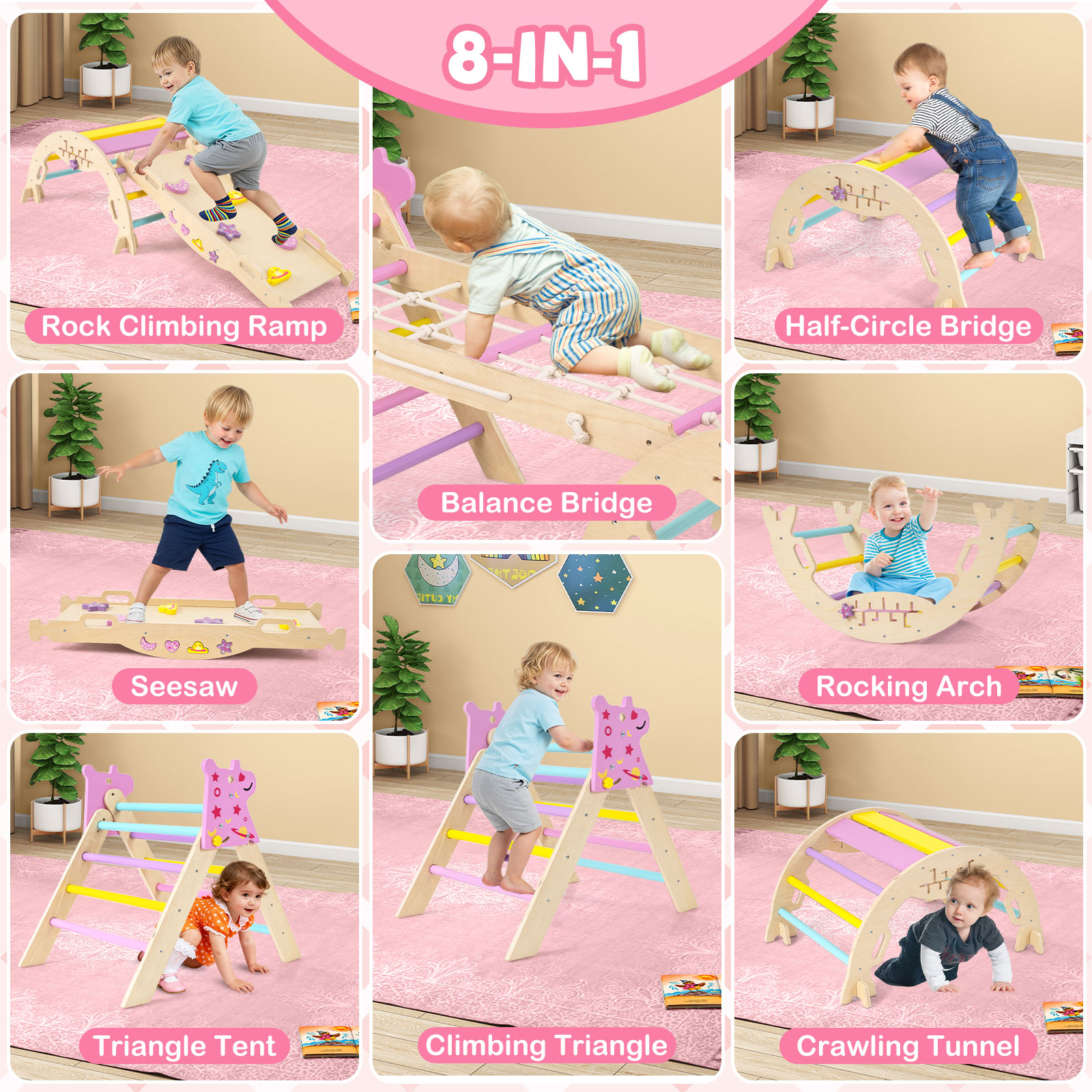 Foldable Climbing Toys Macaron 8-in-1 Triangle Set Toddlers - Produktbild 3