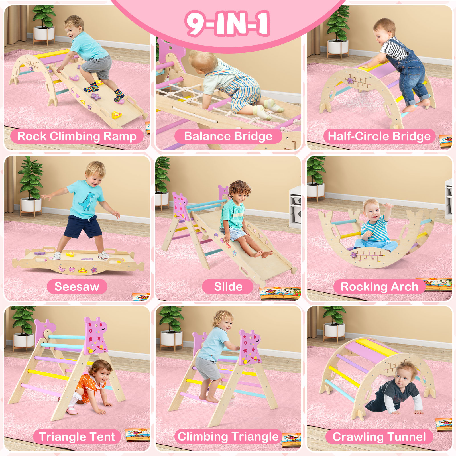 Foldable Climbing Toys Macaron 8-in-1 Triangle Set Toddlers