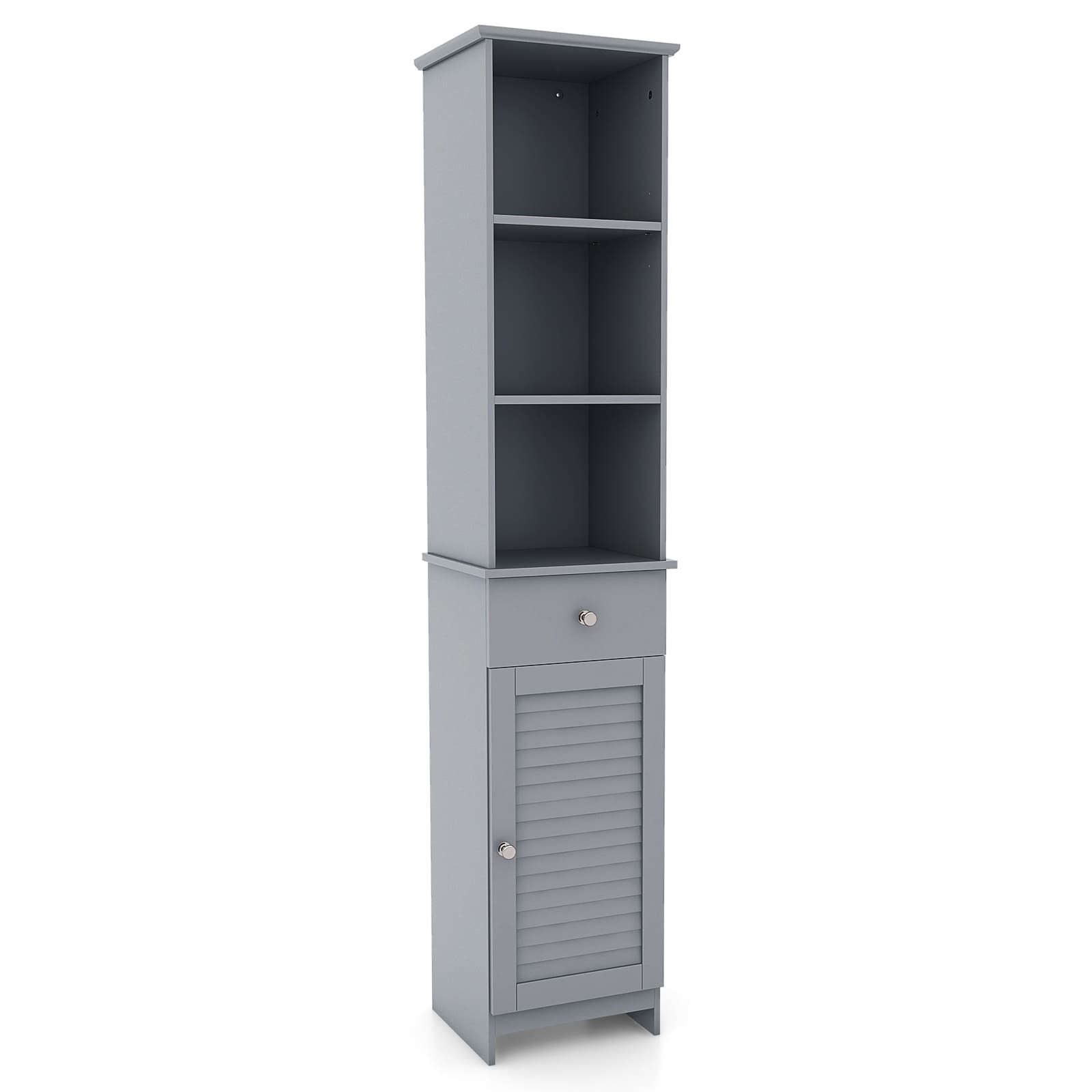 164 CM Tall Bathroom Organizer W/ Adjustable Shelves &amp; Drawer Grey