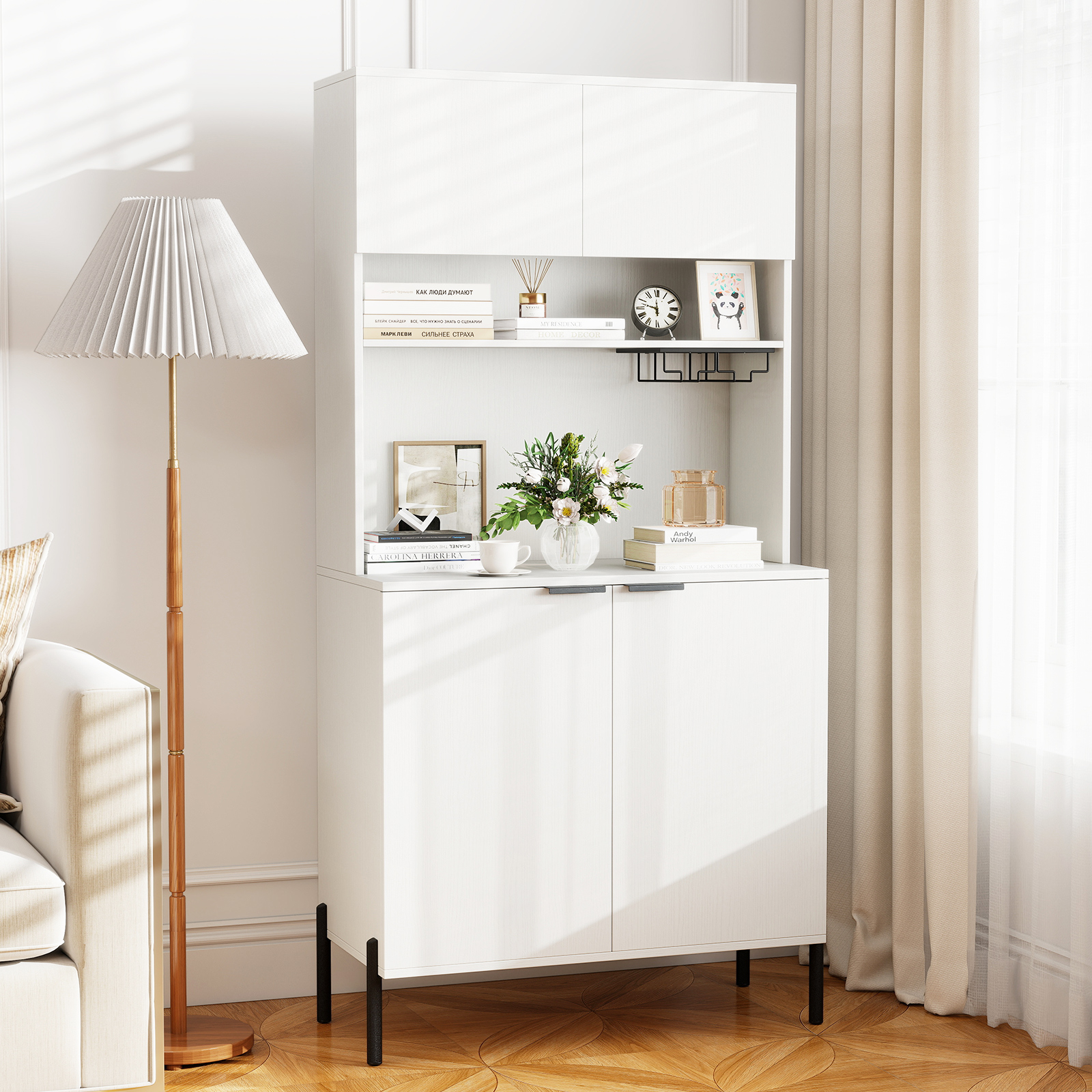 COSTWAY Kitchen Pantry Cabinet 164cm Kitchen Storage Hutch w/Power Outlets-White - Produktbild 4