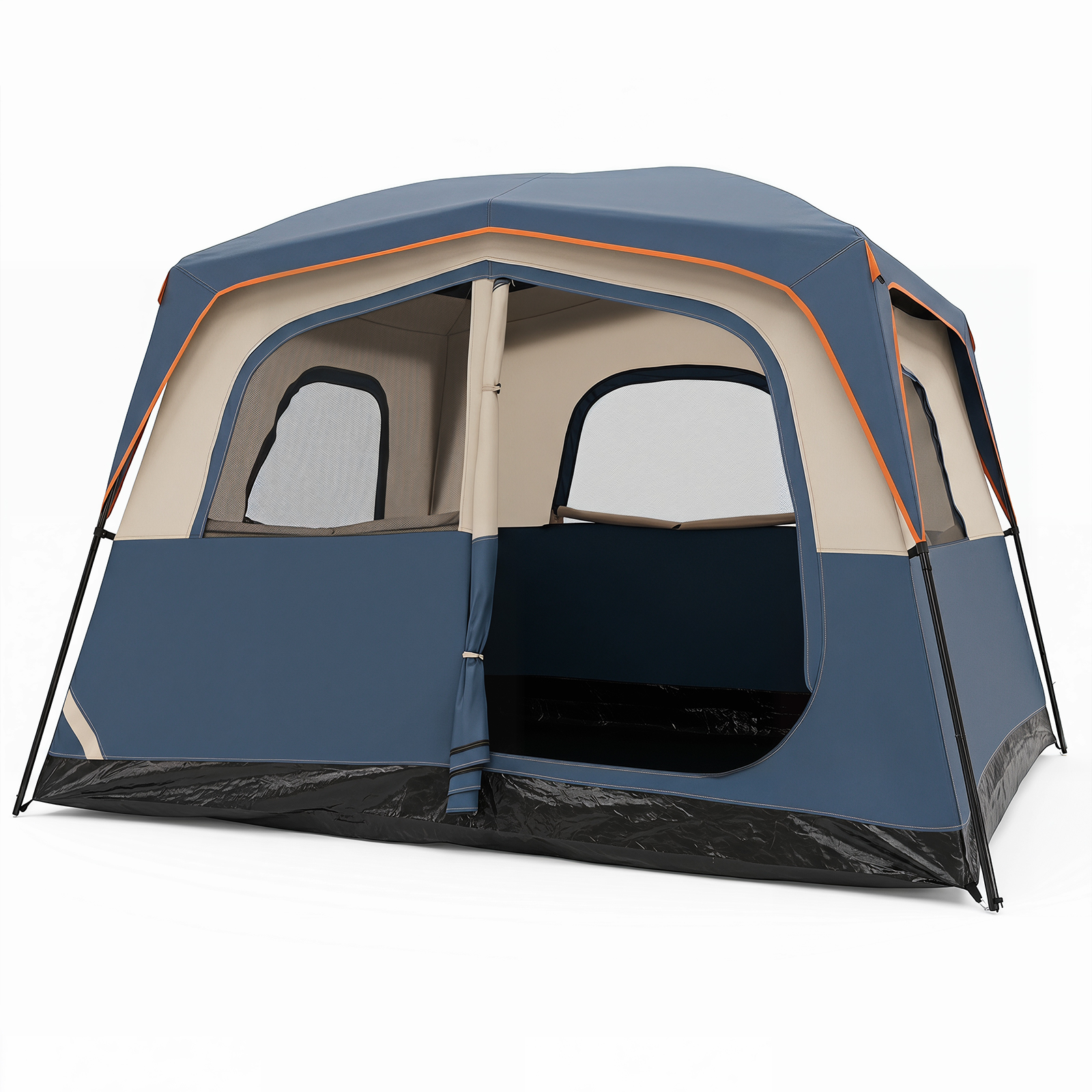 6-Person Camping Tent with Top Rainfly, Mesh Windows, Large Door, Ground Stakes