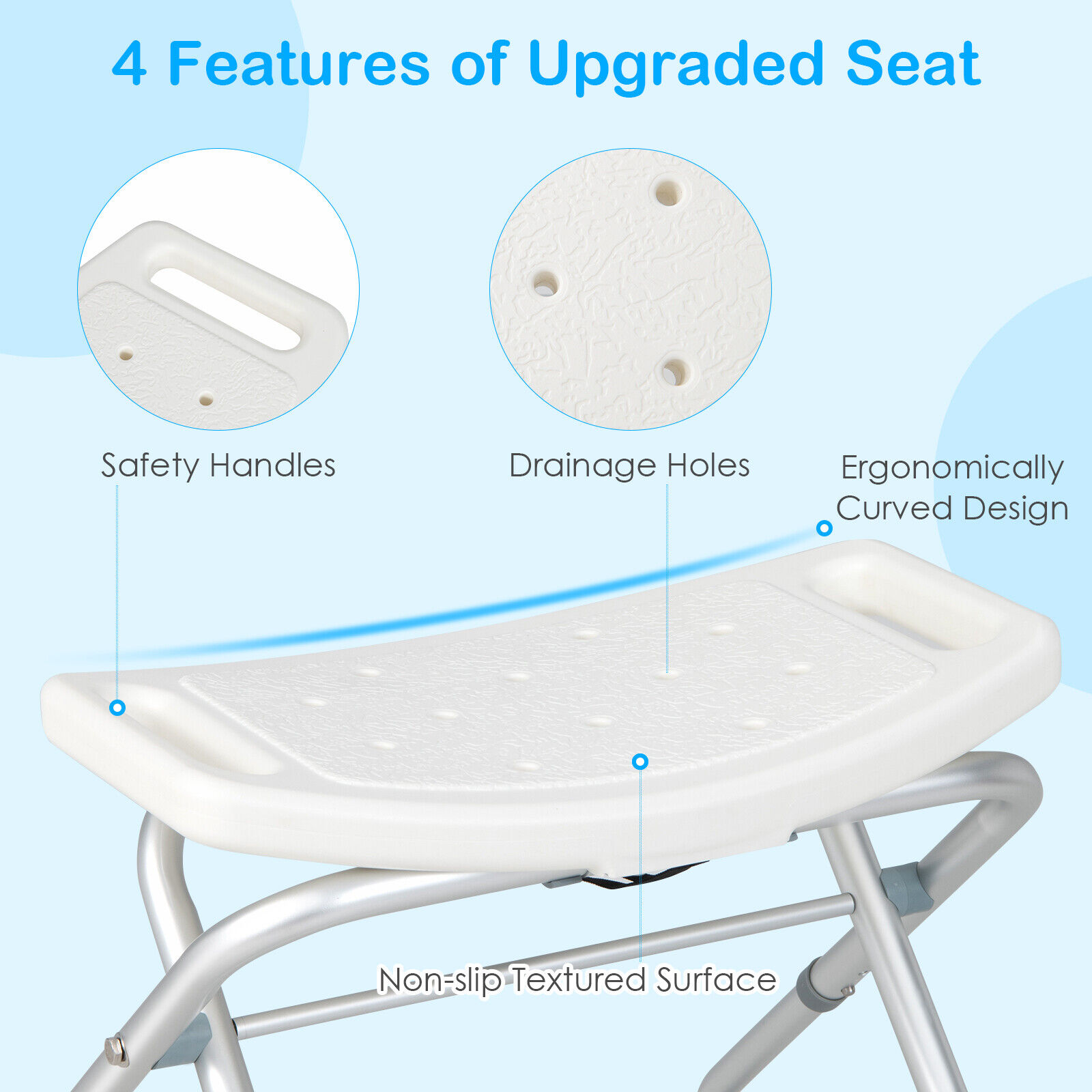 Folding Shower Stool Bath Chair Non-Slip Shower Seat Portable
