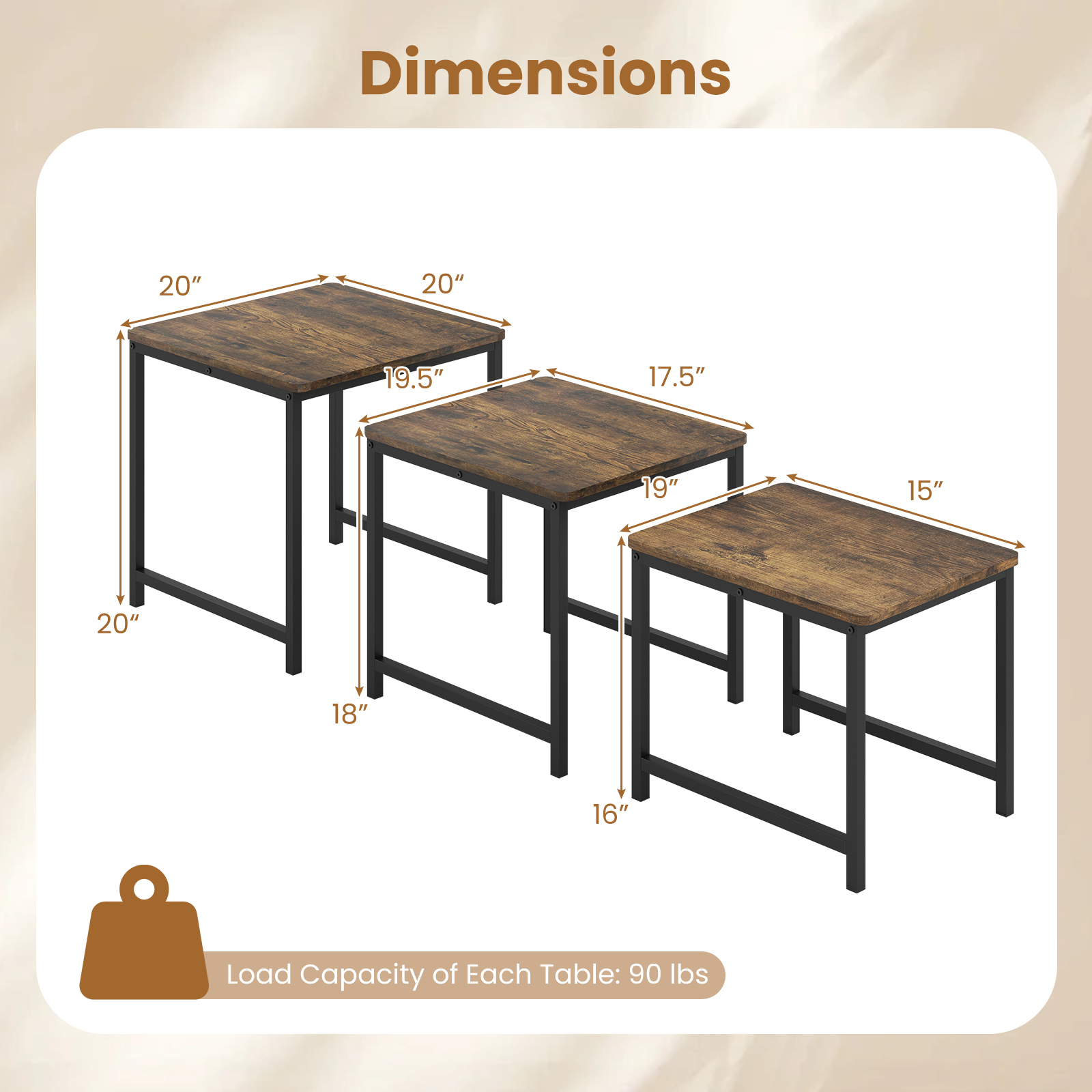 3PCS Nesting Table, Side Tables w/Metal Frame, Space-Saving Stacking End Table