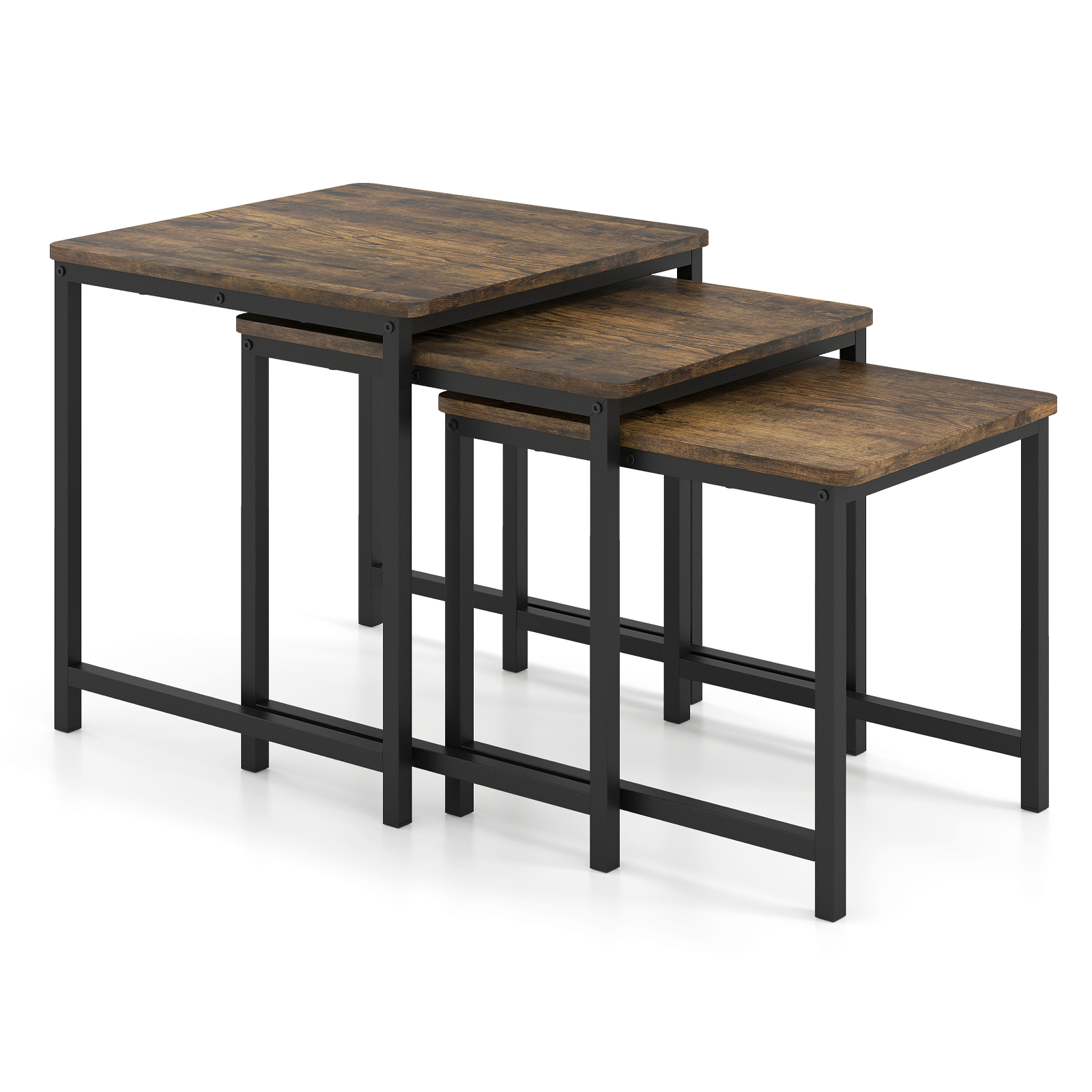 3PCS Nesting Table, Side Tables w/Metal Frame, Space-Saving Stacking End Table