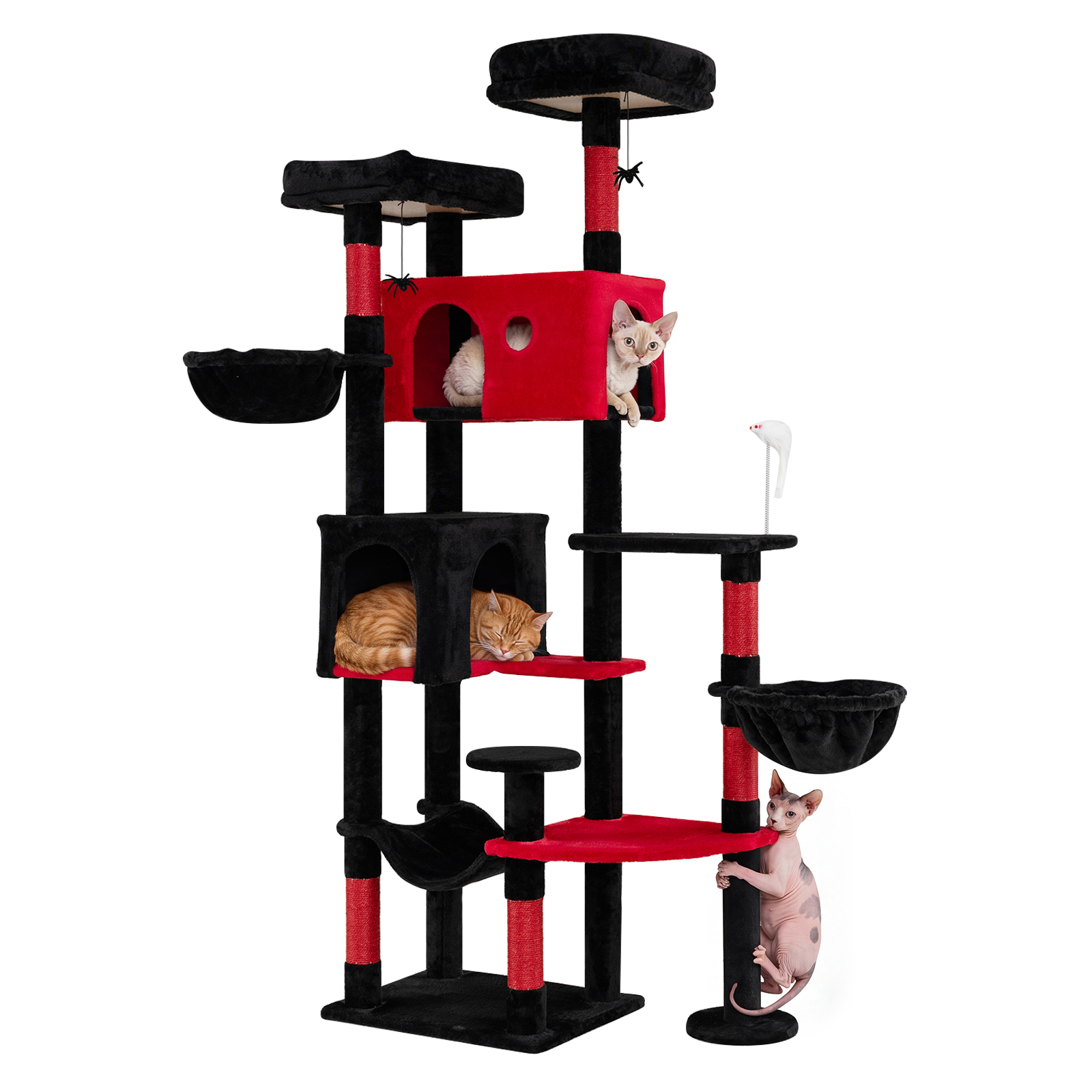 Gothic Cat Tree 75″ Extra Large Cat Tower w/2 Plush Perches 2 Condos Hammock
