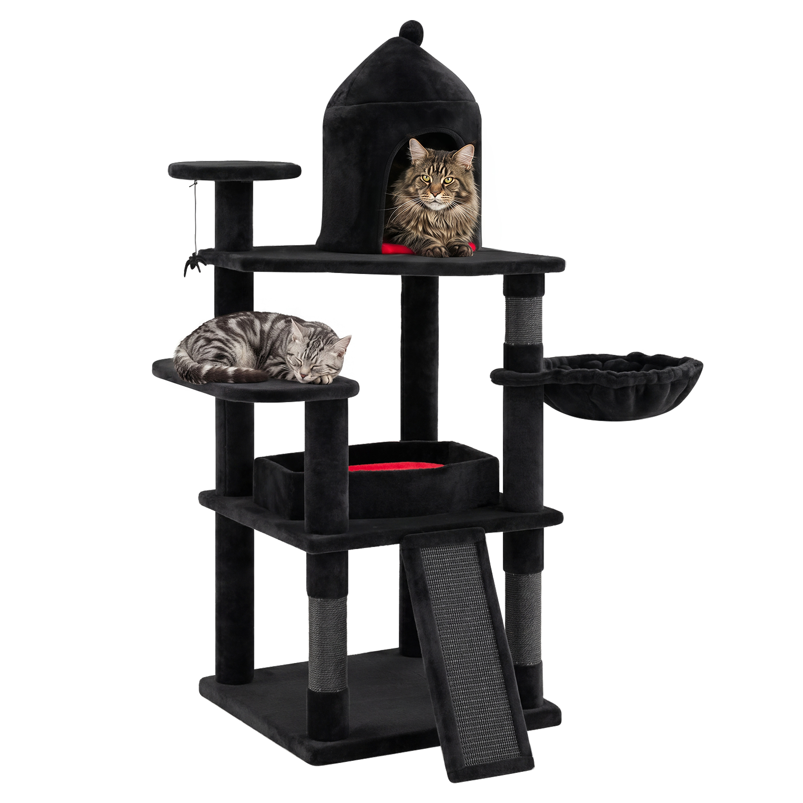 Gothic Cat Tree 50″ Large Cat Tower w/House Coffin Bed Spider Hanging Ball