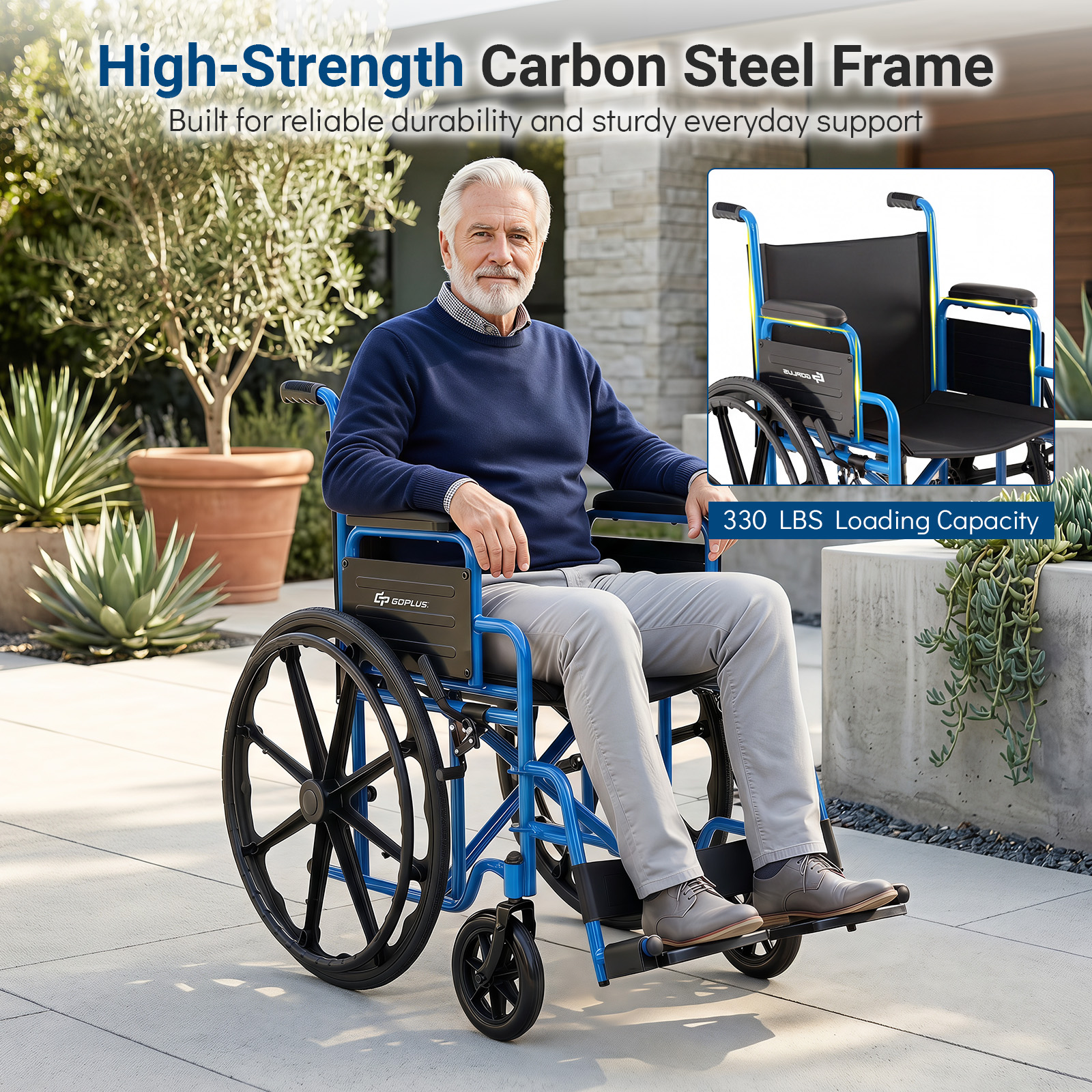 Lightweight Folding Wheelchair for Adults w/ Swing-Away Footrest and Desk Arm