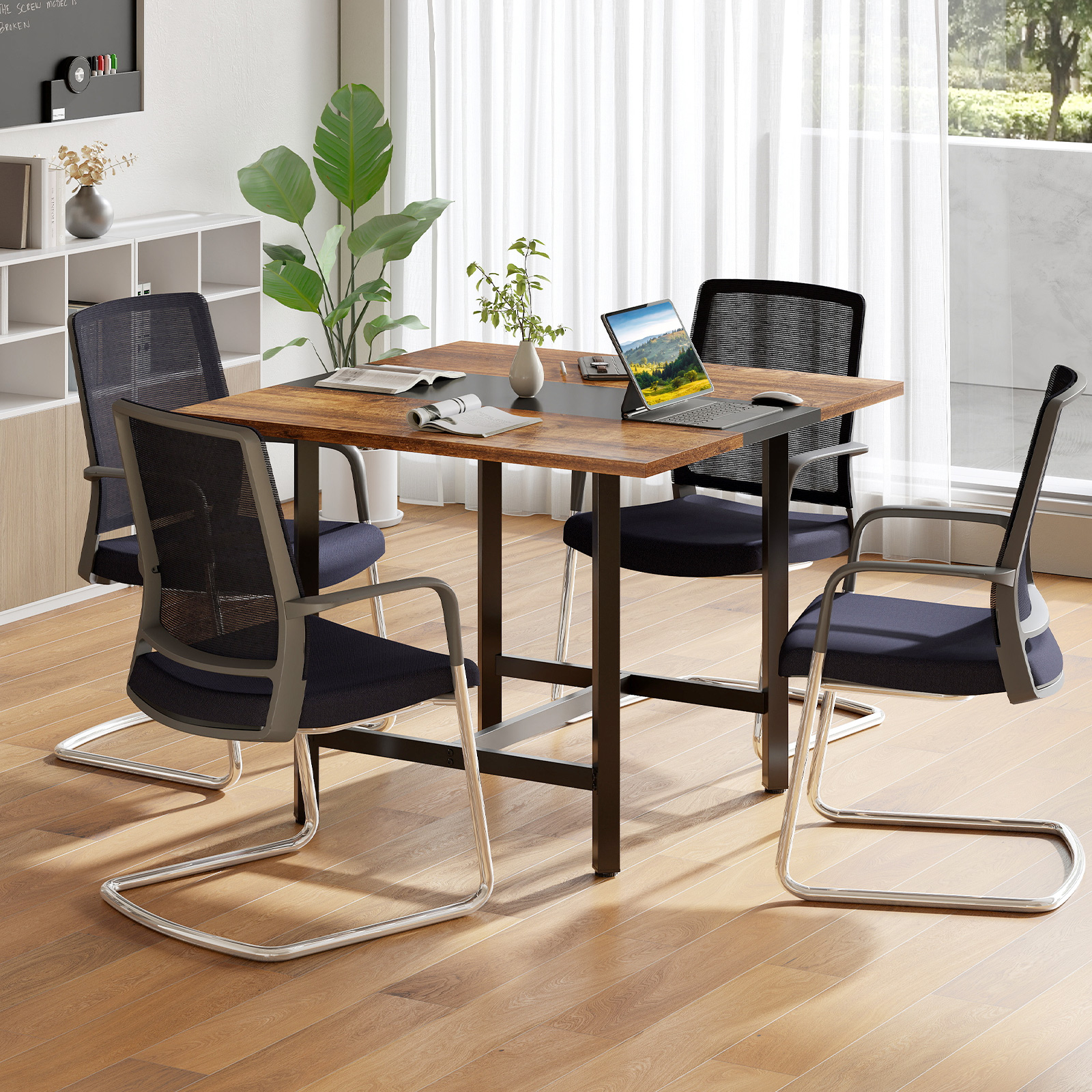 39.5” Square Conference Table w/ Thickened Tabletop and Heavy-duty Metal Frame