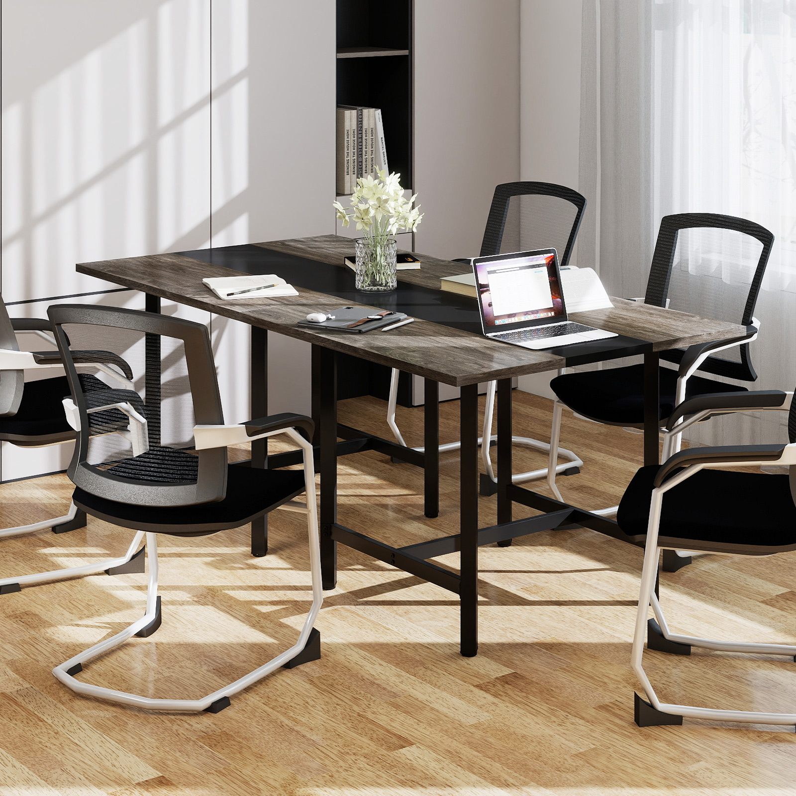 2PCS 39.5” Square Conference Table w/Thickened Tabletop & Heavy-duty Metal Frame