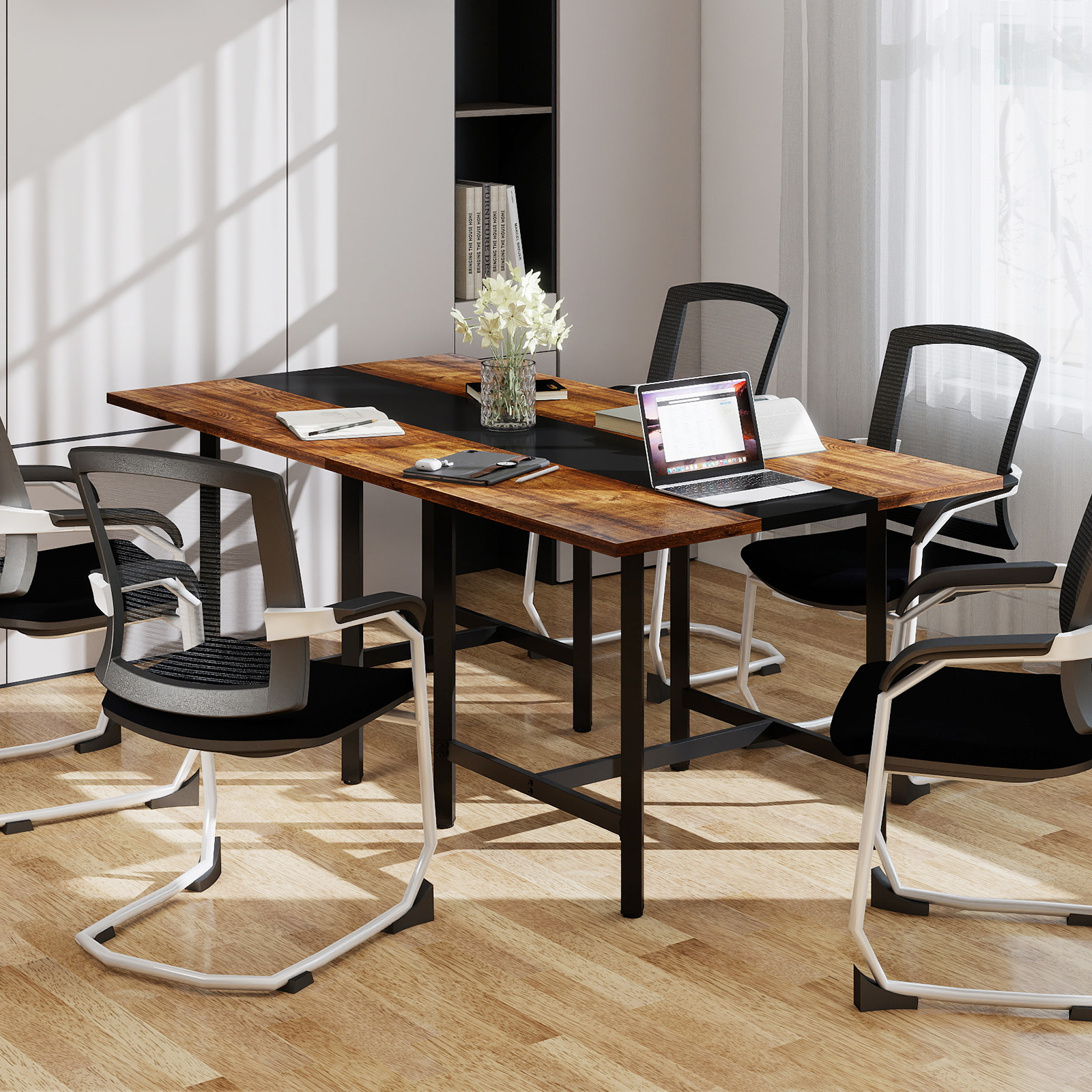 2PCS 39.5” Square Conference Table w/Thickened Tabletop & Heavy-duty Metal Frame