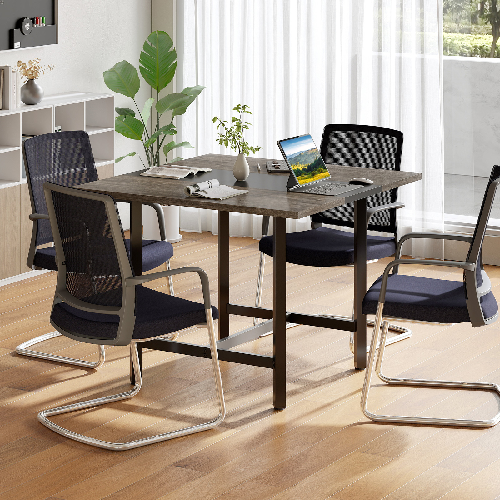 4PCS 39.5” Square Conference Table w/Thickened Tabletop & Heavy-duty Metal Frame