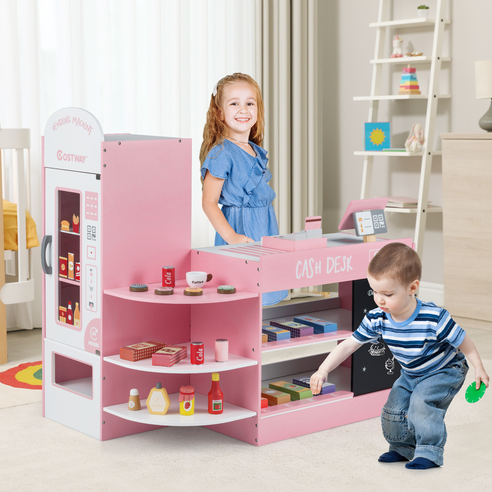 как выглядит Kids Grocery Store Playset Wooden Supermarket Play Toy Set w/ Cash Register фото