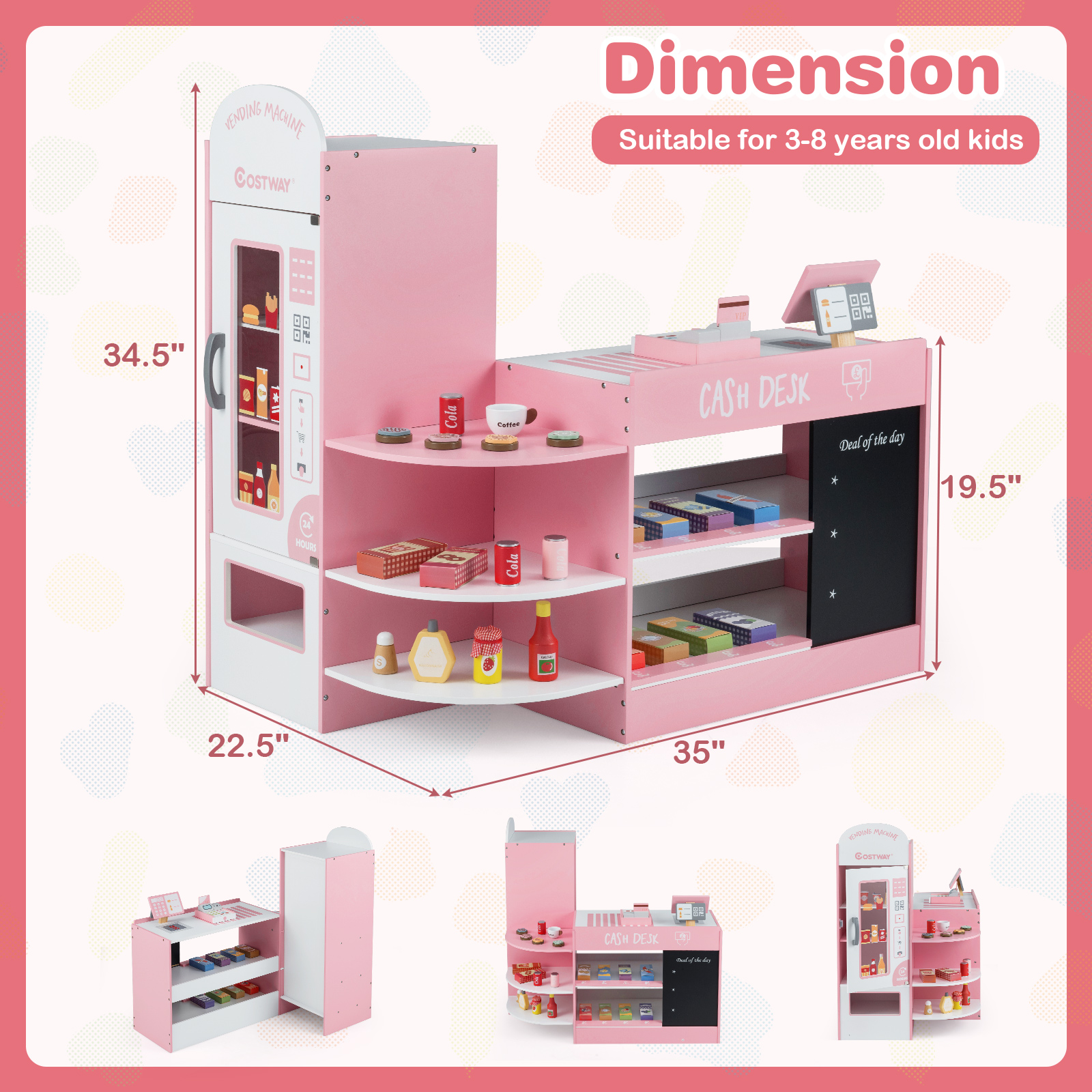 как выглядит Kids Grocery Store Playset Wooden Supermarket Play Toy Set w/ Cash Register фото