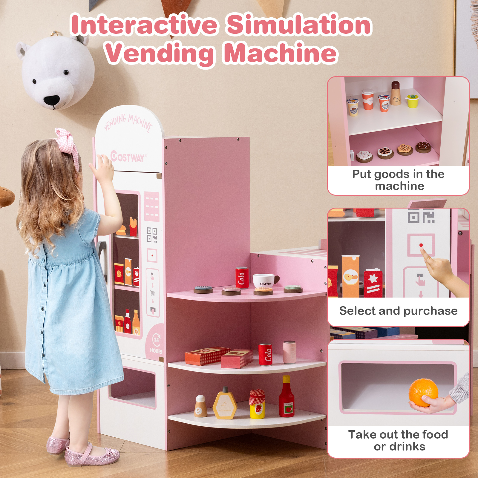 как выглядит Kids Grocery Store Playset Wooden Supermarket Play Toy Set w/ Cash Register фото