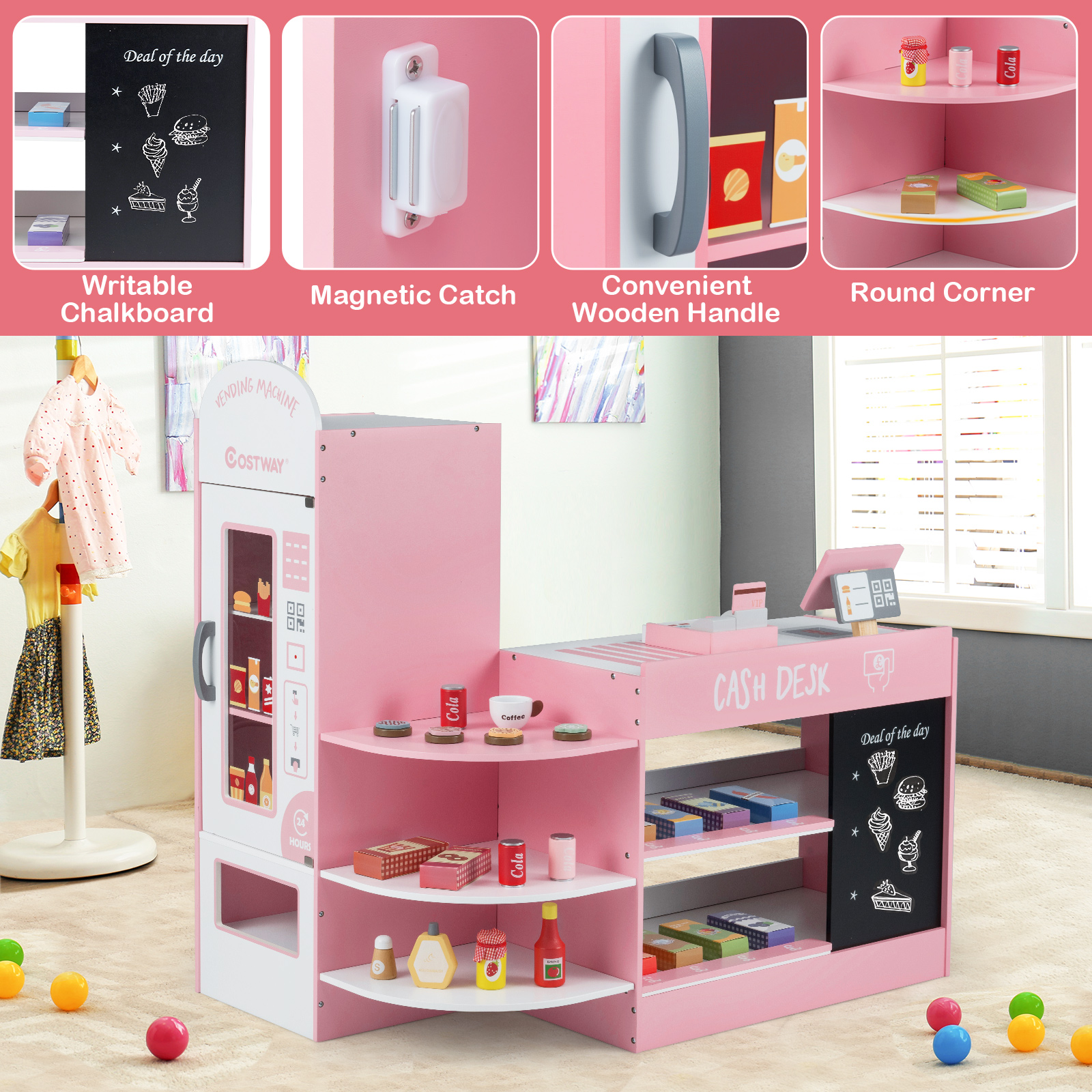 как выглядит Kids Grocery Store Playset Wooden Supermarket Play Toy Set w/ Cash Register фото