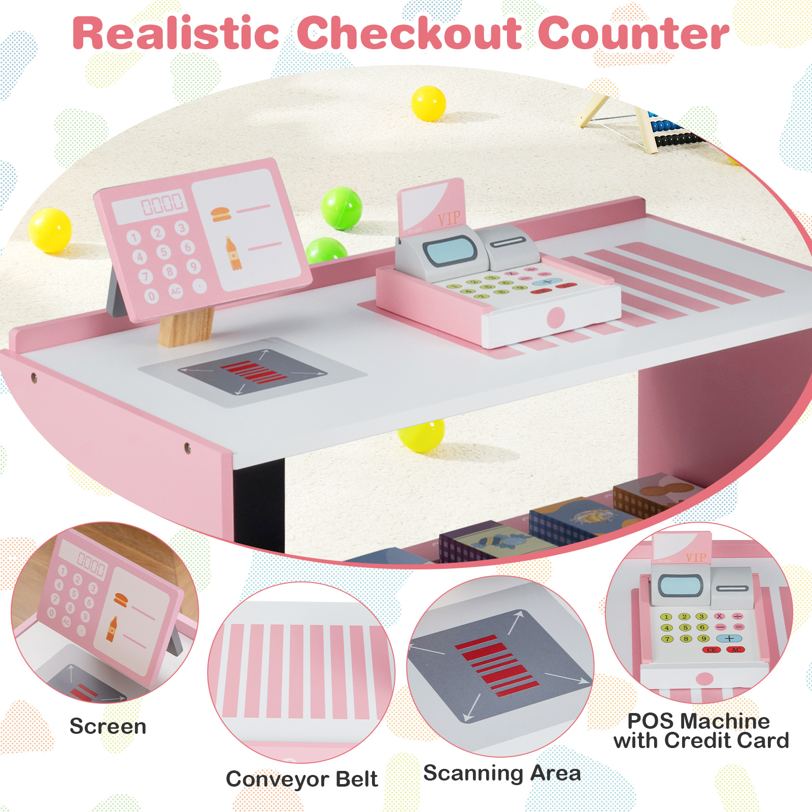 как выглядит Kids Grocery Store Playset Wooden Supermarket Play Toy Set w/ Cash Register фото