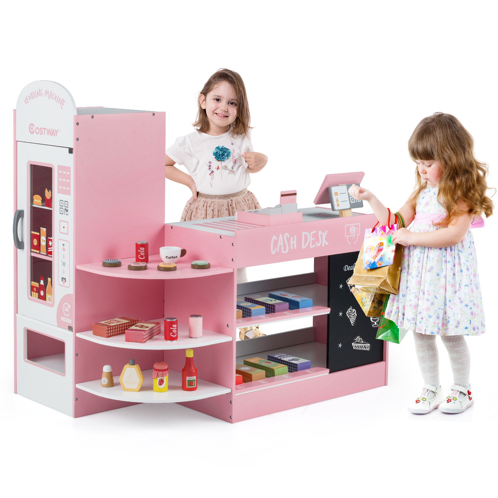 как выглядит Kids Grocery Store Playset Wooden Supermarket Play Toy Set w/ Cash Register фото