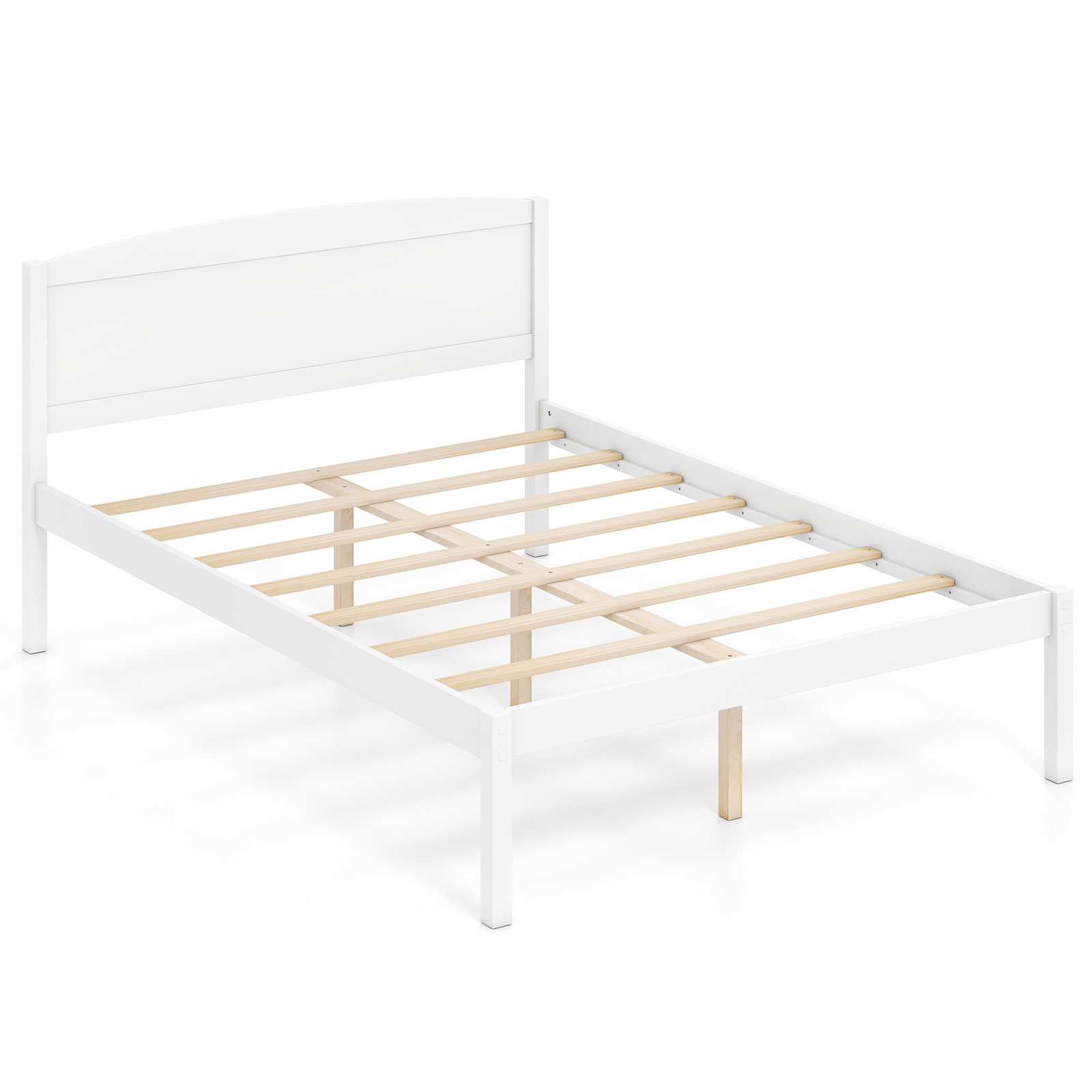 Full Size Wooden Platform Bed Frame w/Curved Headboard, Solid Pine Wood Legs main product image