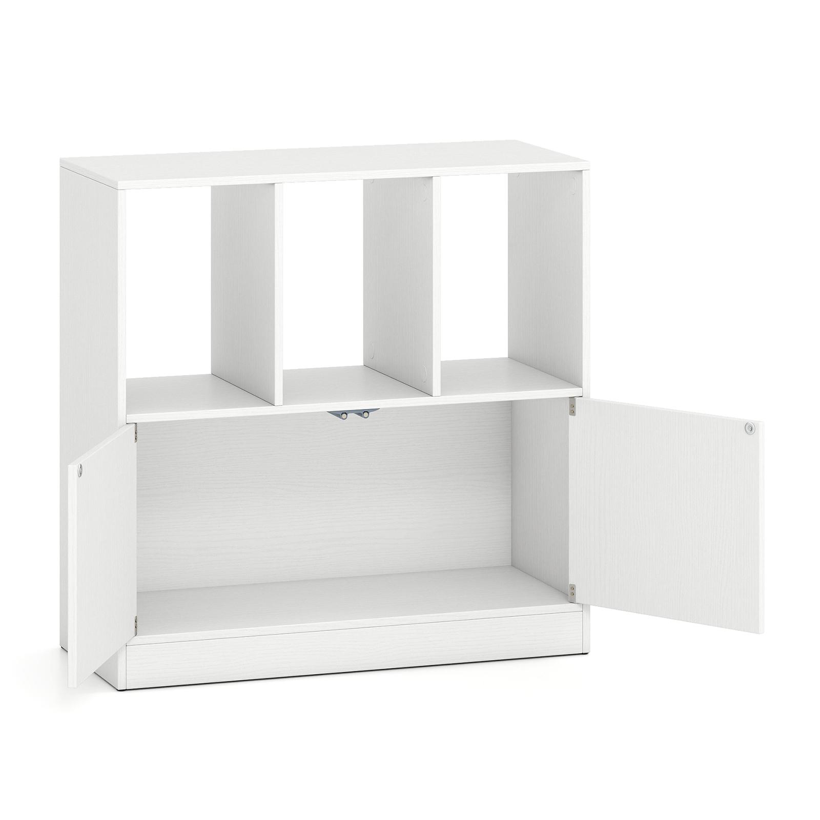 Cube Bookcase with Doors, Open Compartments & Cabinet, Modern Display Shelf