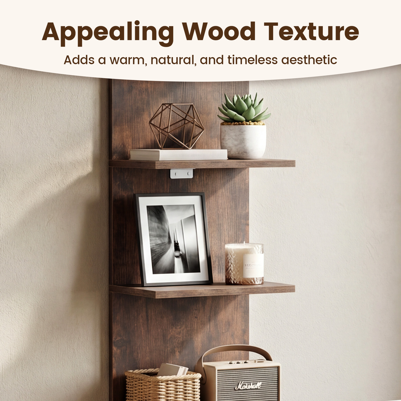 5-Tier Wall Shelves Vertical Floating Storage Shelf Unit Wall-Mounted Organizer