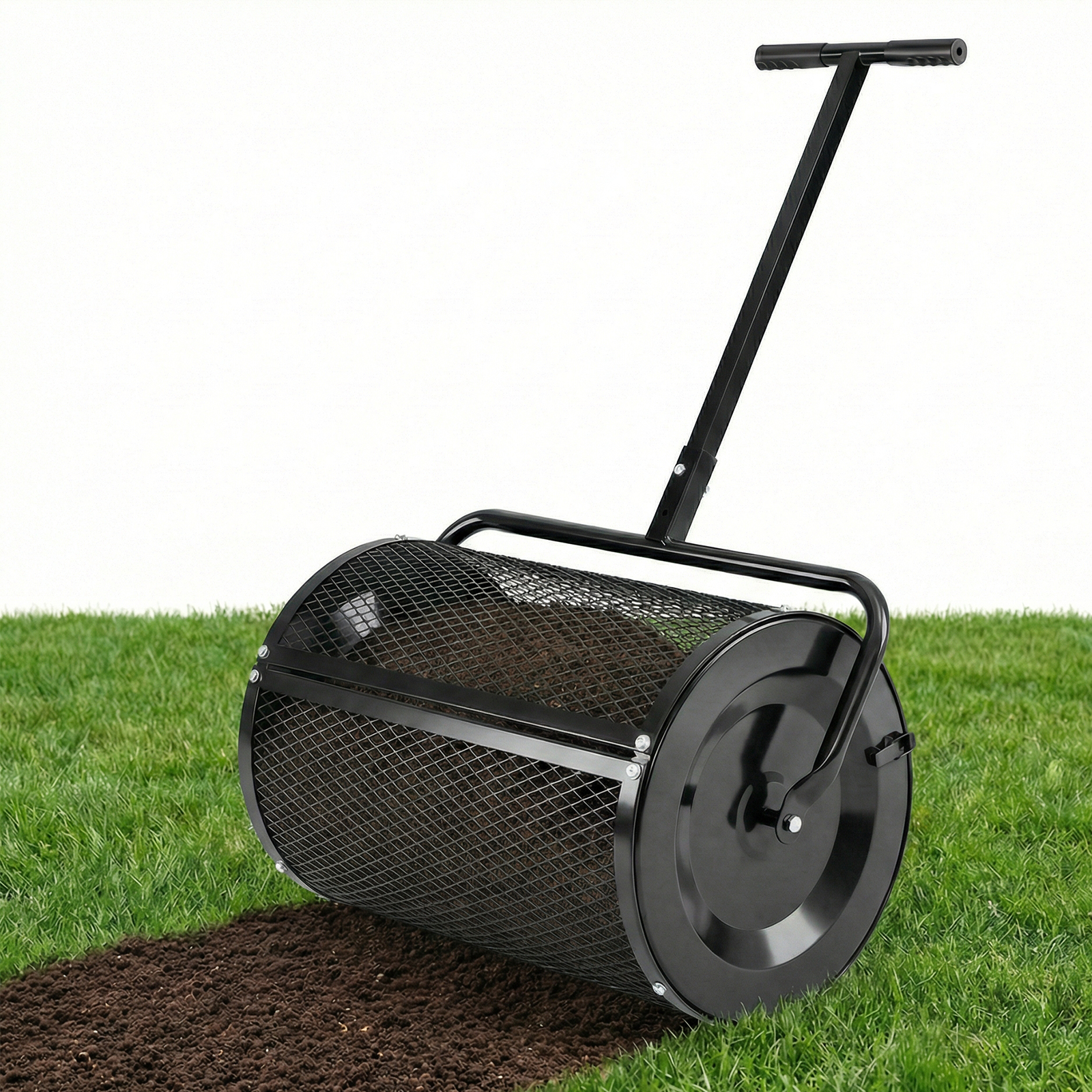 Compost Spreader,Peat Moss Spreader Roller w/Height-adjustable T-shape Handle