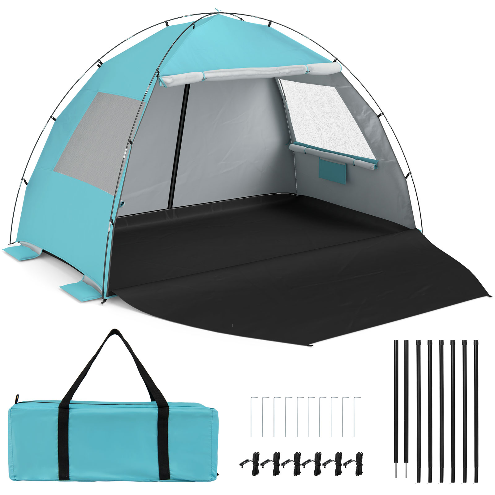 Beach Tent Sun Shelter with Canopy 3-4 Person Easy Setup Extended Floor