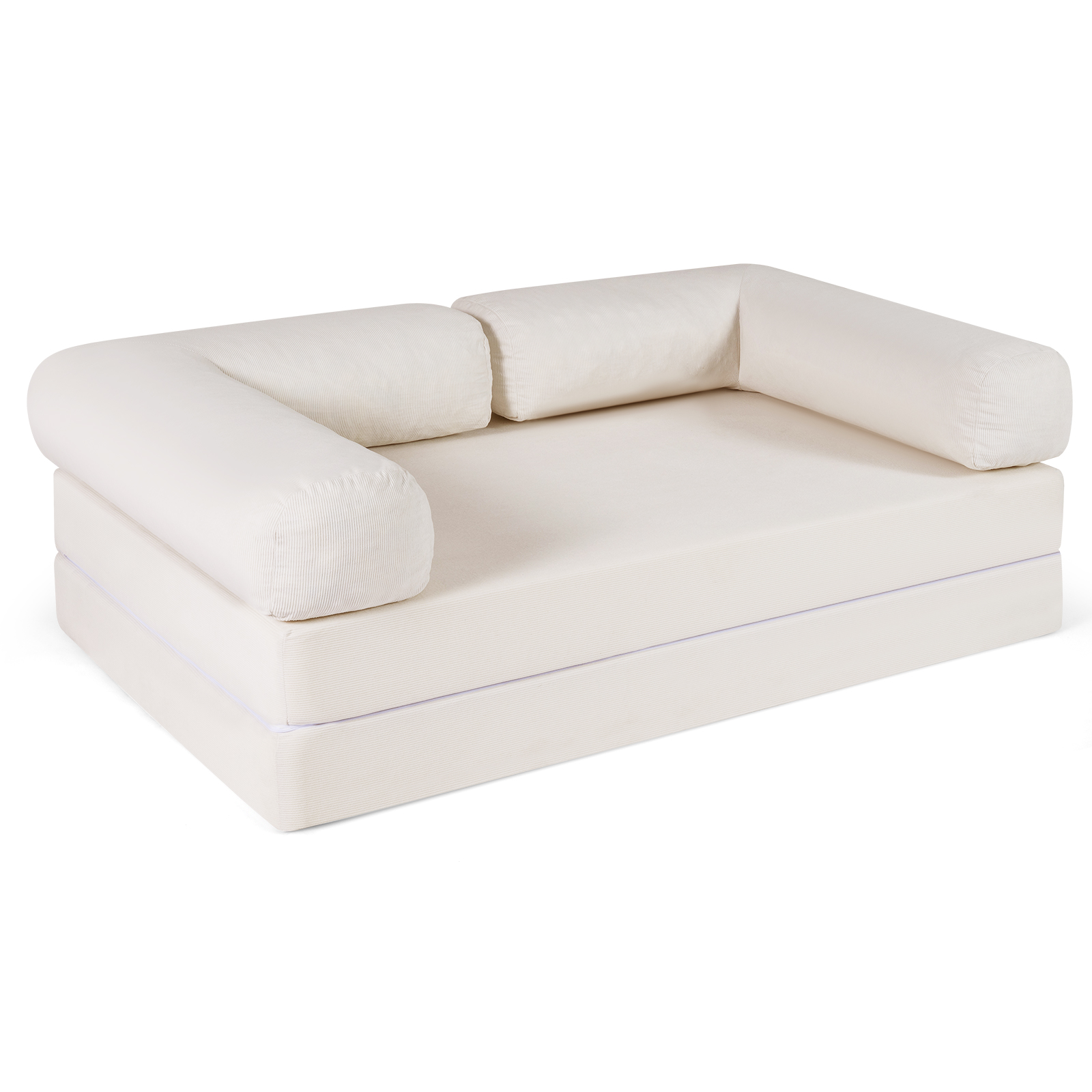 Folding Sofa Bed w/Comfy Corduroy Cover L-shaped Removable Armrests for Room