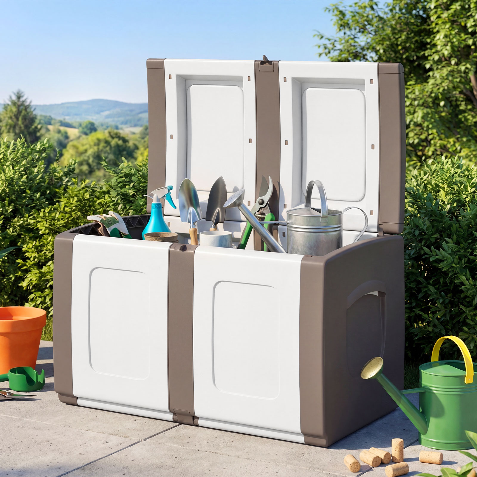 Deck Box,Patio Container with Lockable Lid, Weatherproof Plastic Storage Bin