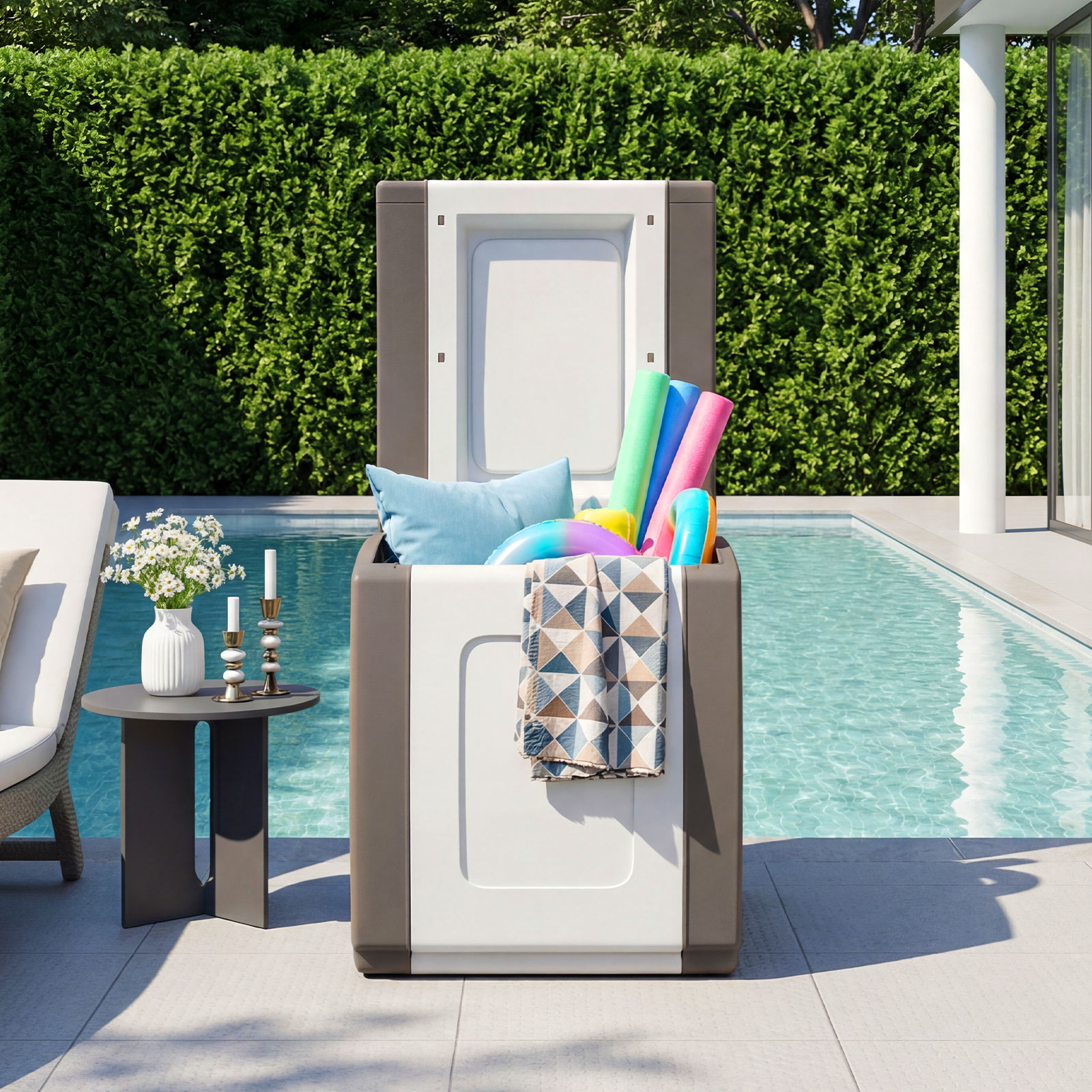 Deck Box,Patio Container with Lockable Lid, Weatherproof Plastic Storage Bin