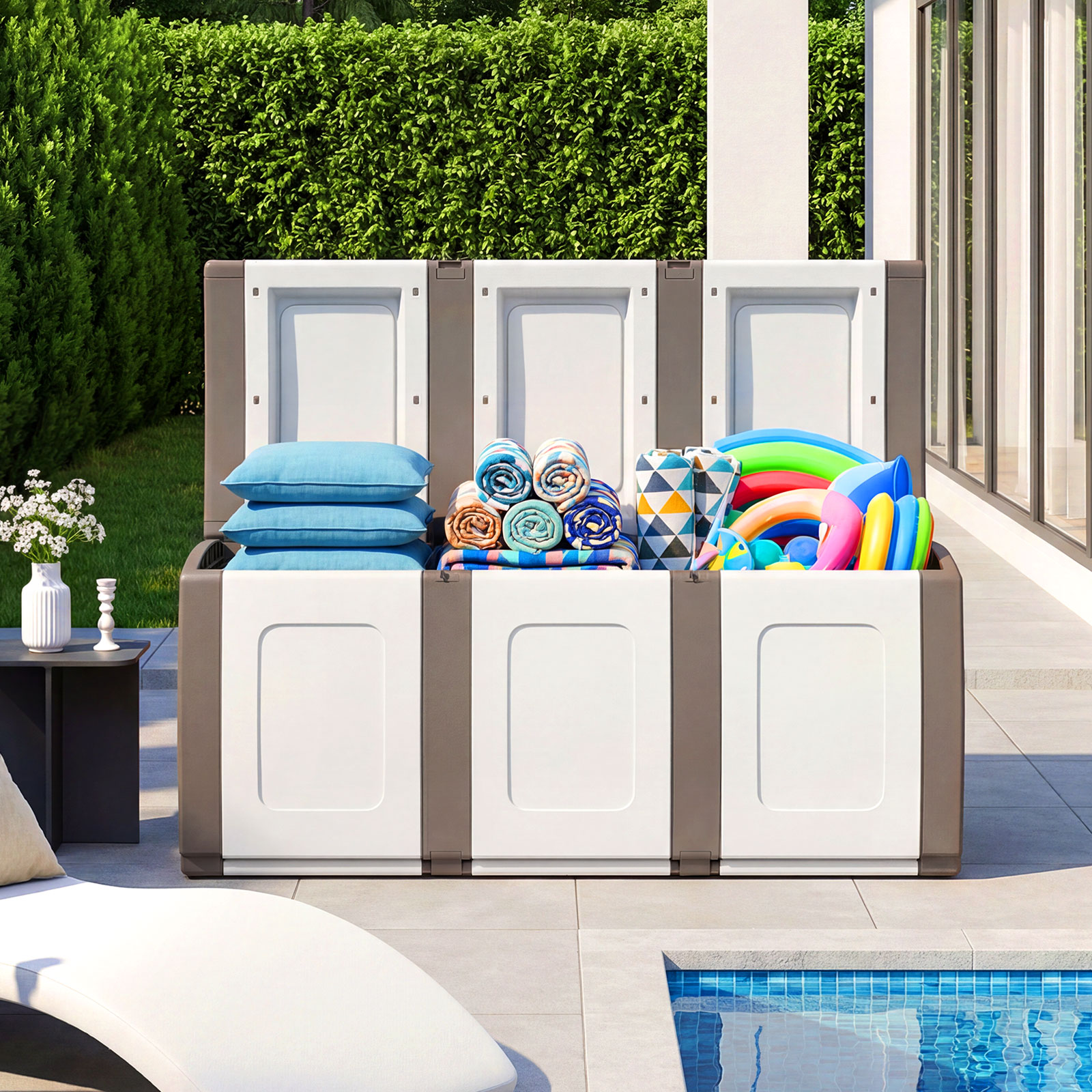 Deck Box,Patio Container with Lockable Lid, Weatherproof Plastic Storage Bin
