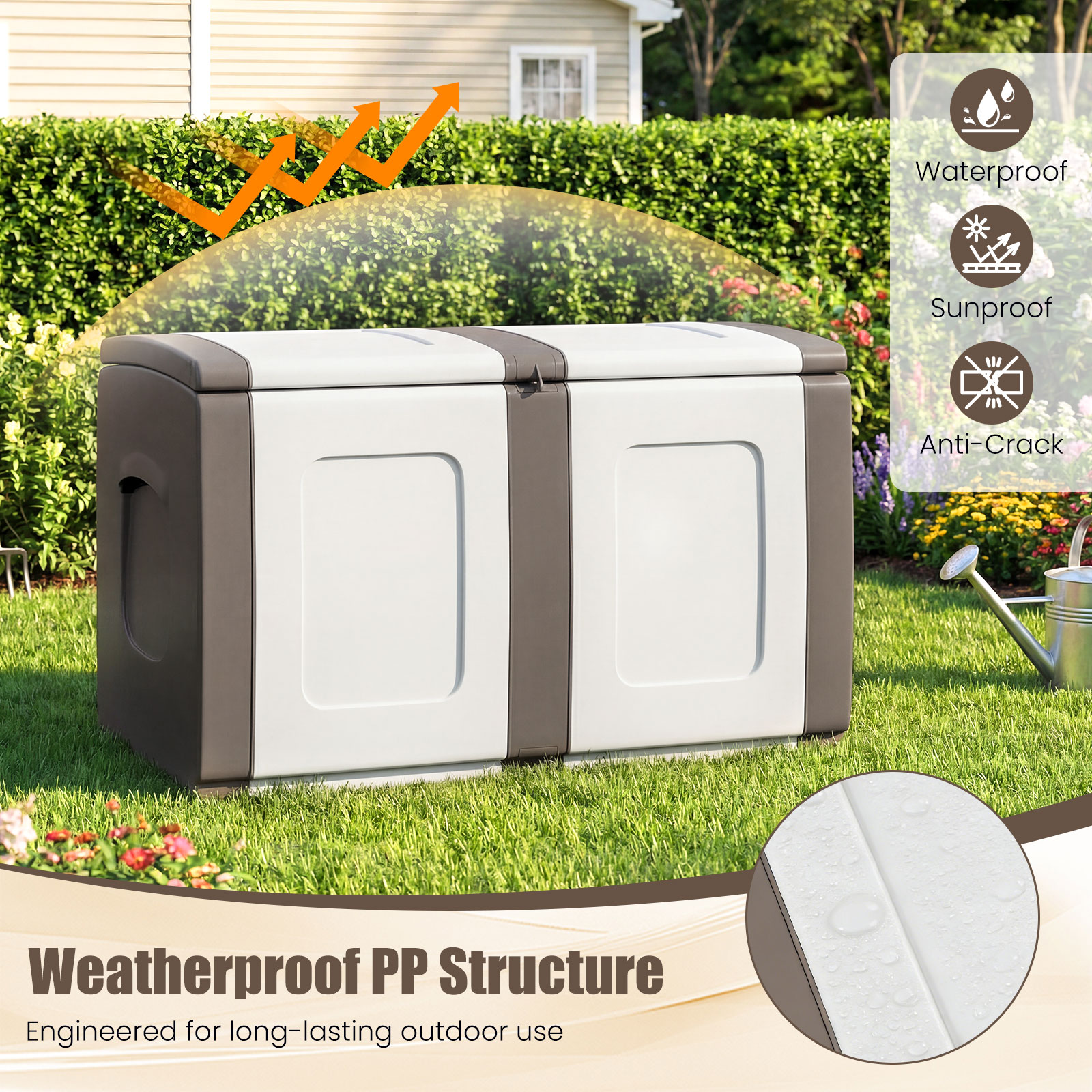 Deck Box,Patio Container with Lockable Lid, Weatherproof Plastic Storage Bin